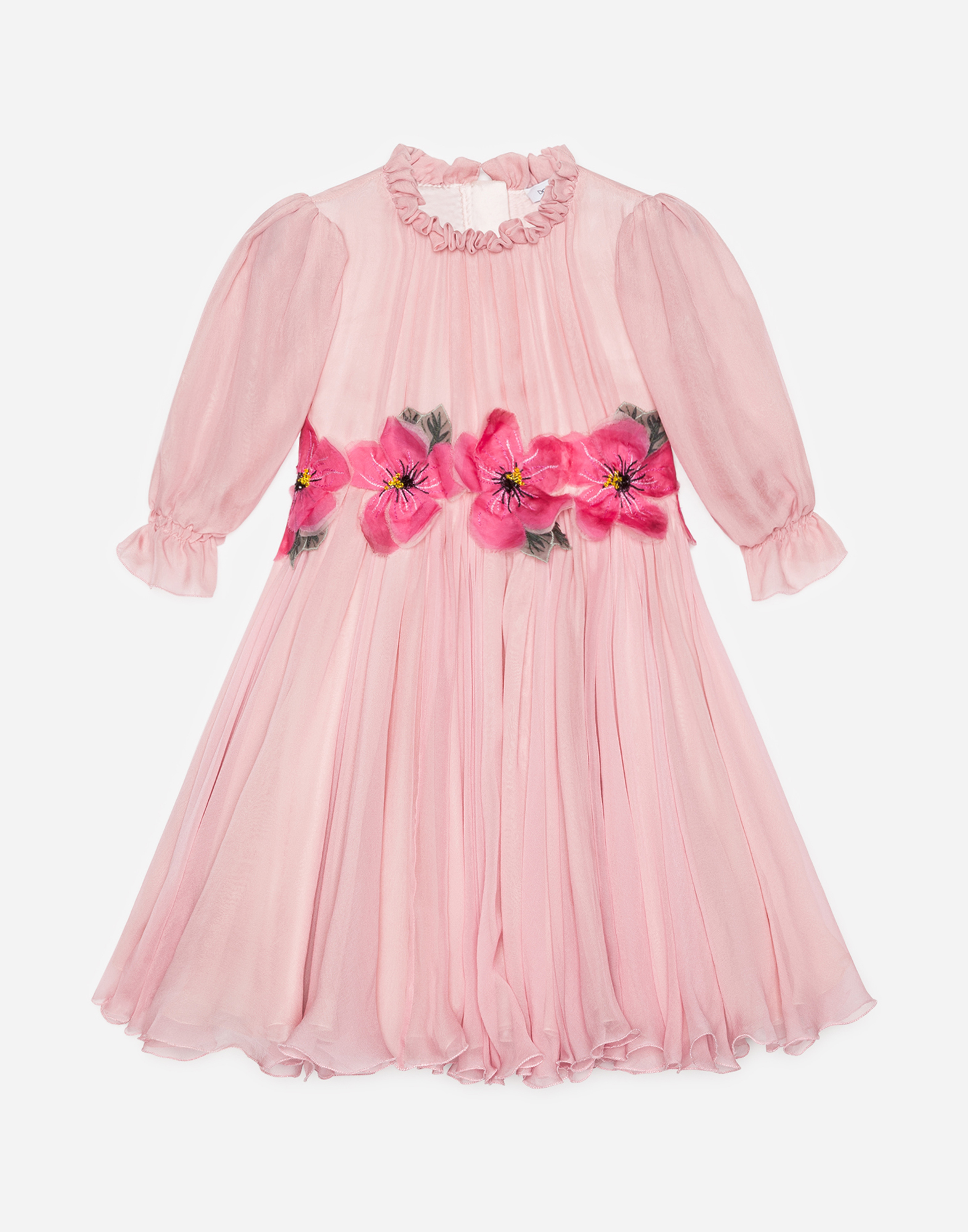 Chiffon dress with embroidered flowers in Pink