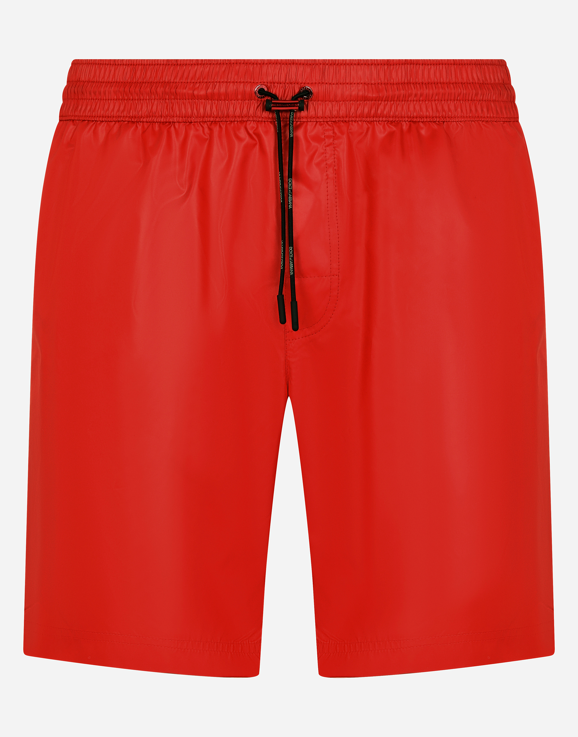 Mid-length swim trunks with side bands in Red