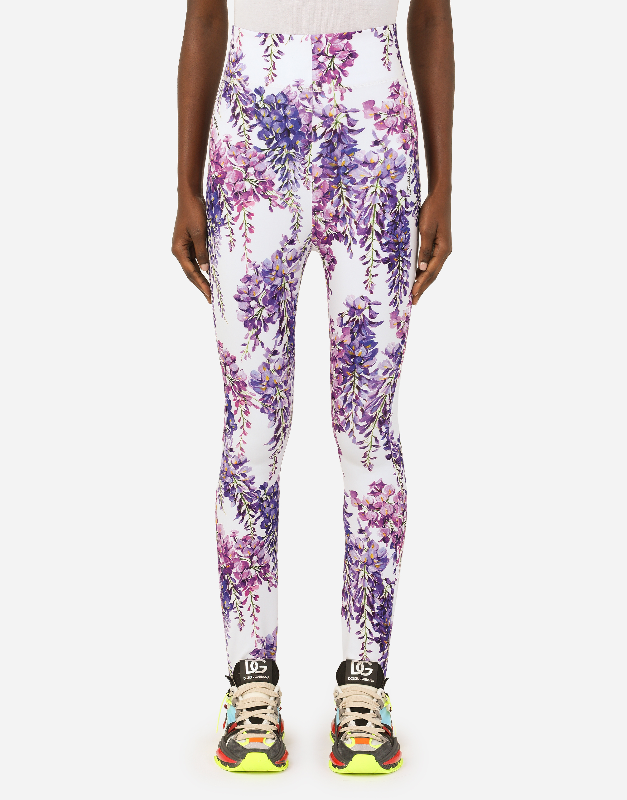 Run-resistant jersey leggings with wisteria print in Multicolor
