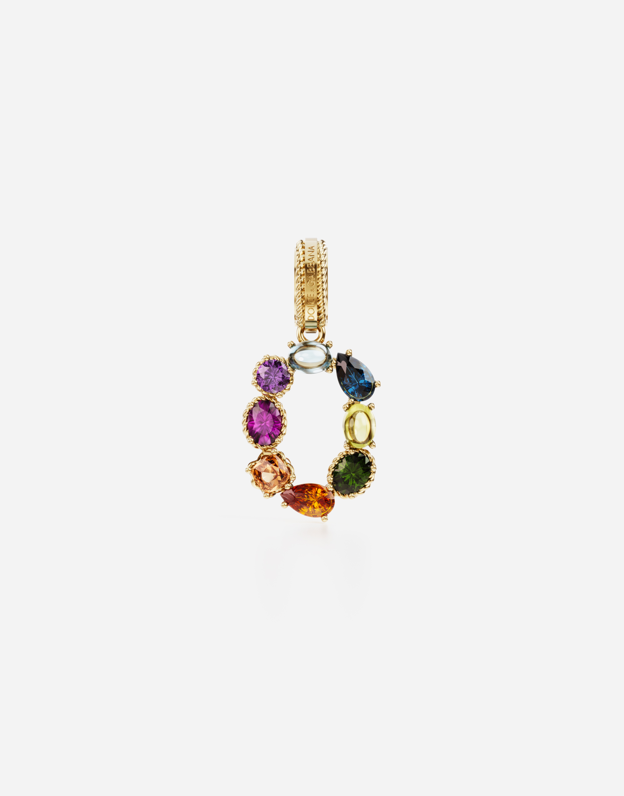 18 kt yellow gold rainbow pendant  with multicolor finegemstones representing number 0 in Yellow gold