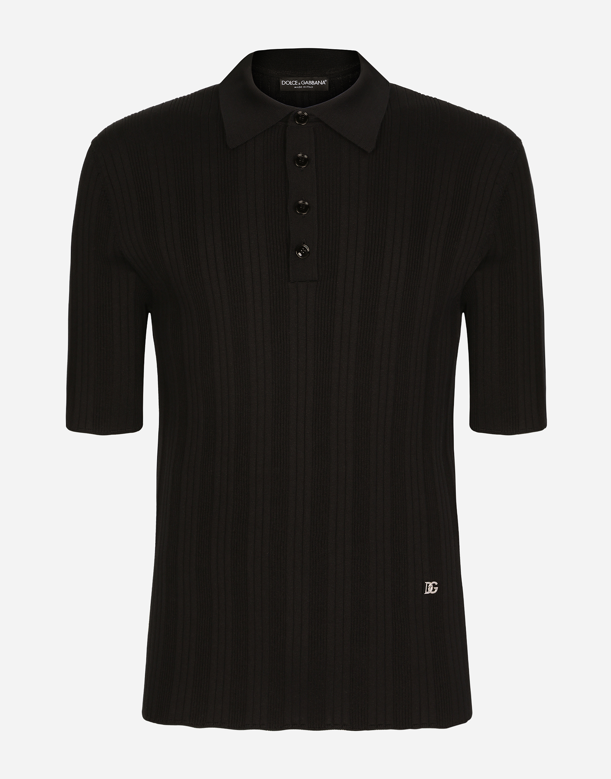 Silk and cotton polo-shirt with DG patch in Black