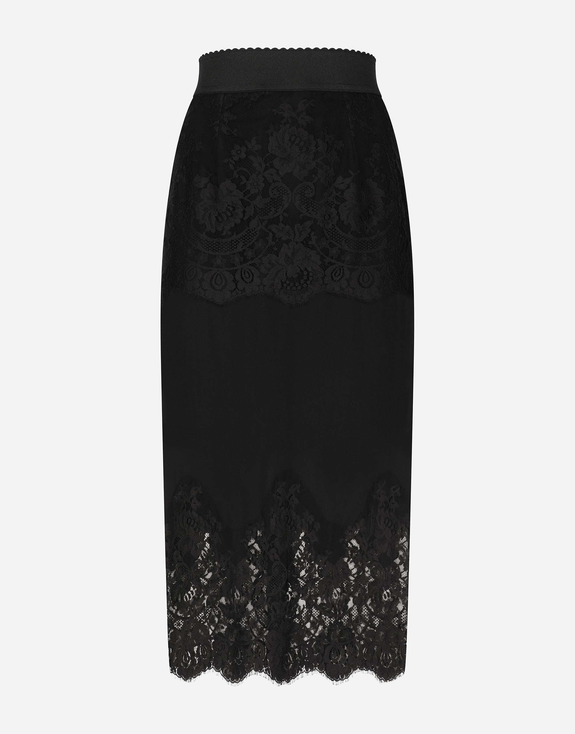 DOLCE & GABBANA CREPE DE CHINE MIDI SKIRT WITH LACE DETAILS
