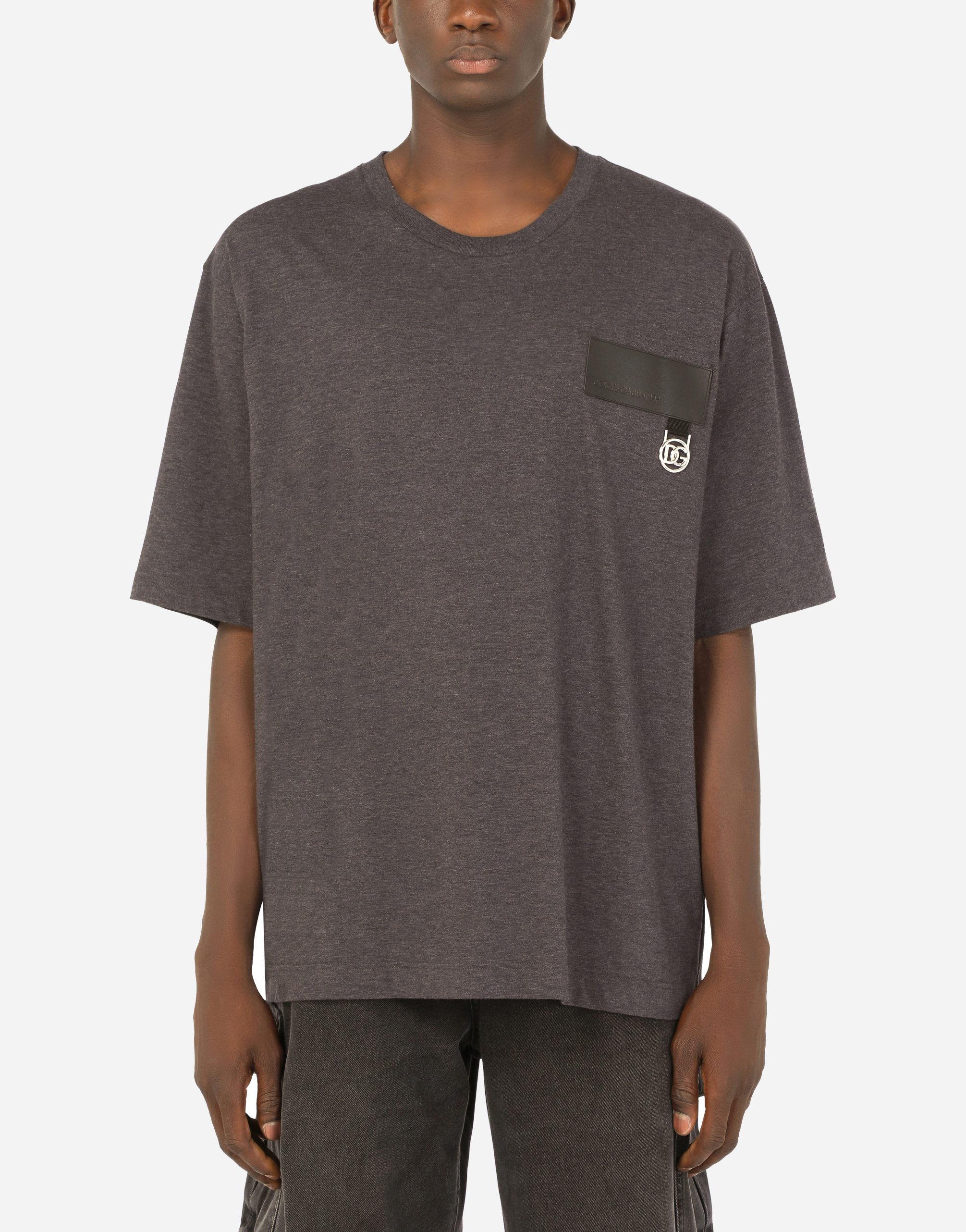 Cotton T-shirt with DG patch in Grey