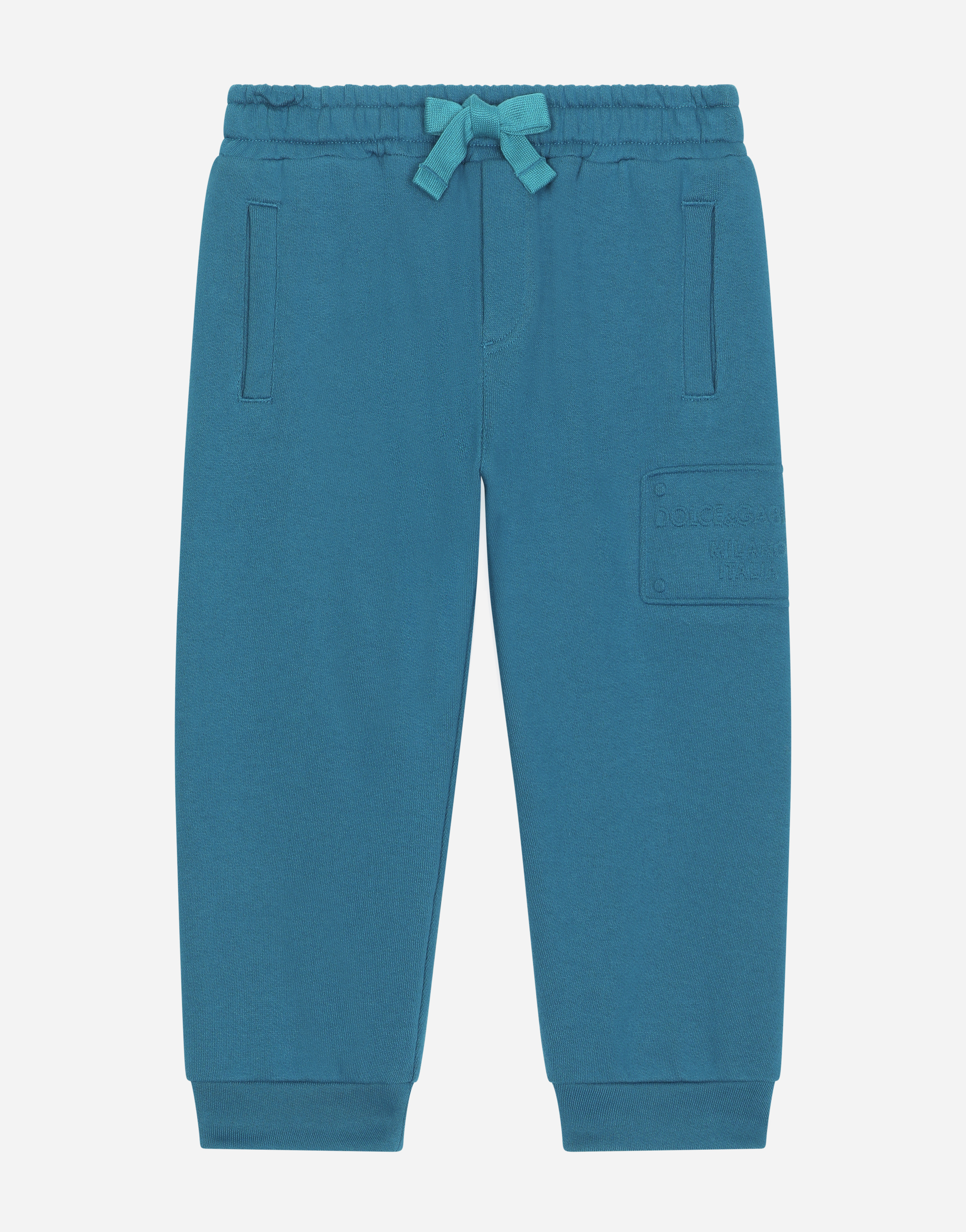 Jersey jogging pants with embossed maxi-logo in Turquoise