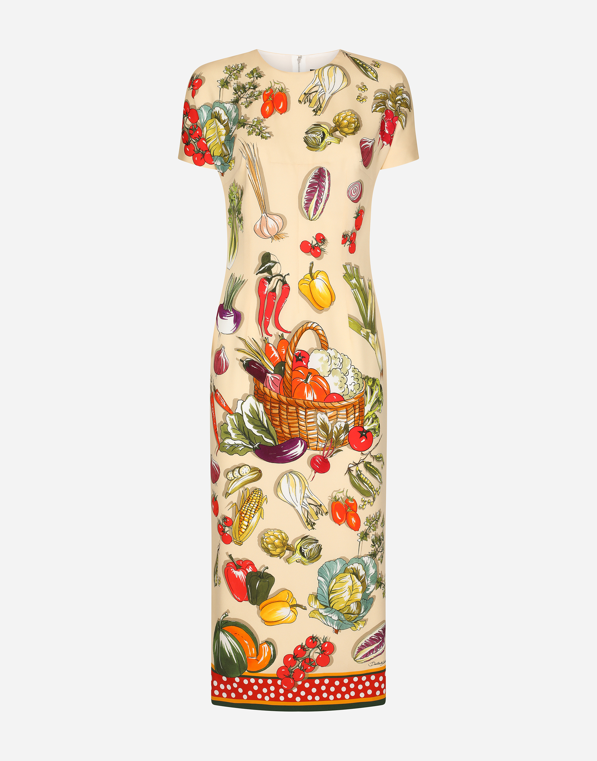 Vegetable-print charmeuse midi dress in Multicolor