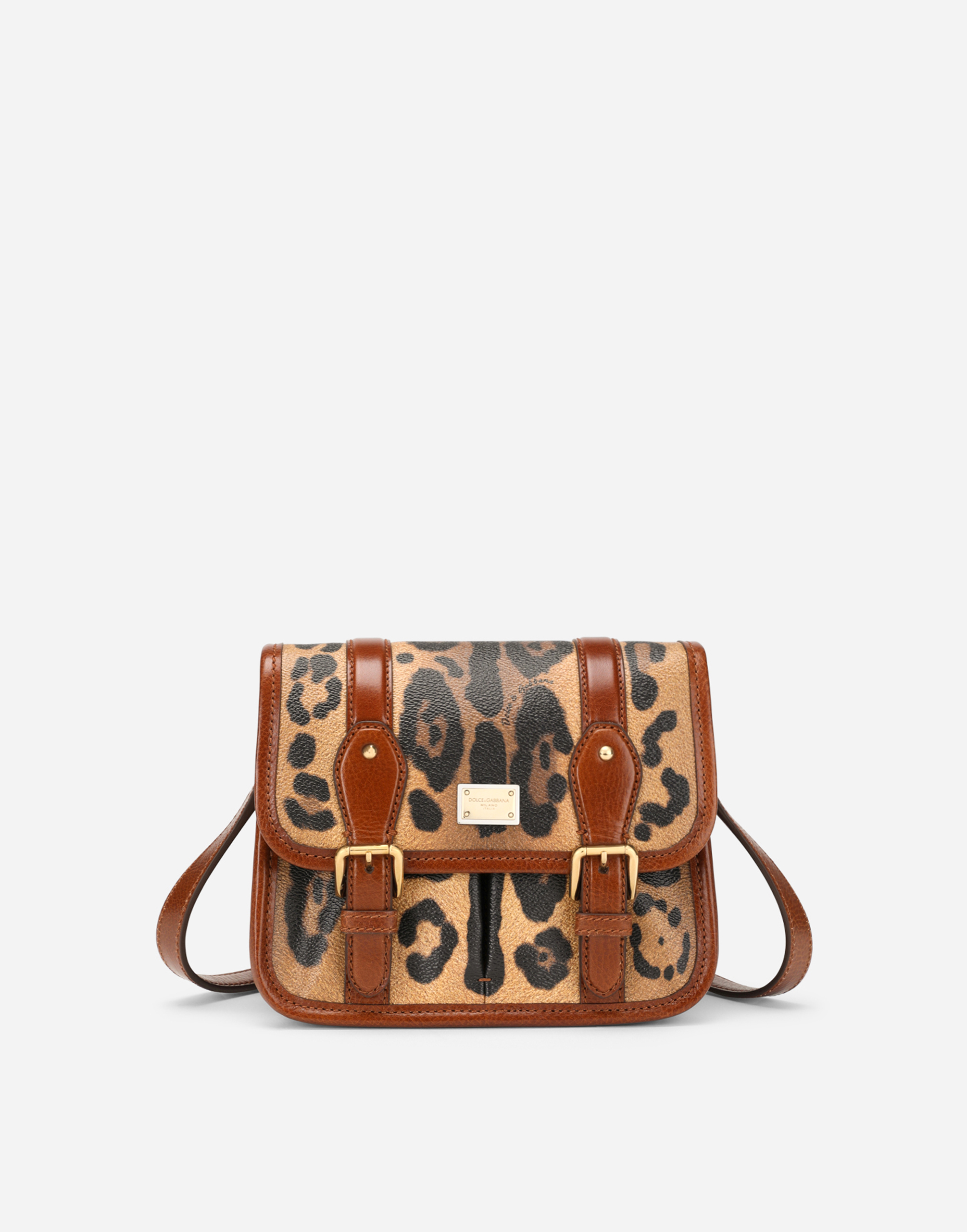 Small messenger bag in leopard-print Crespo with branded plate in Multicolor