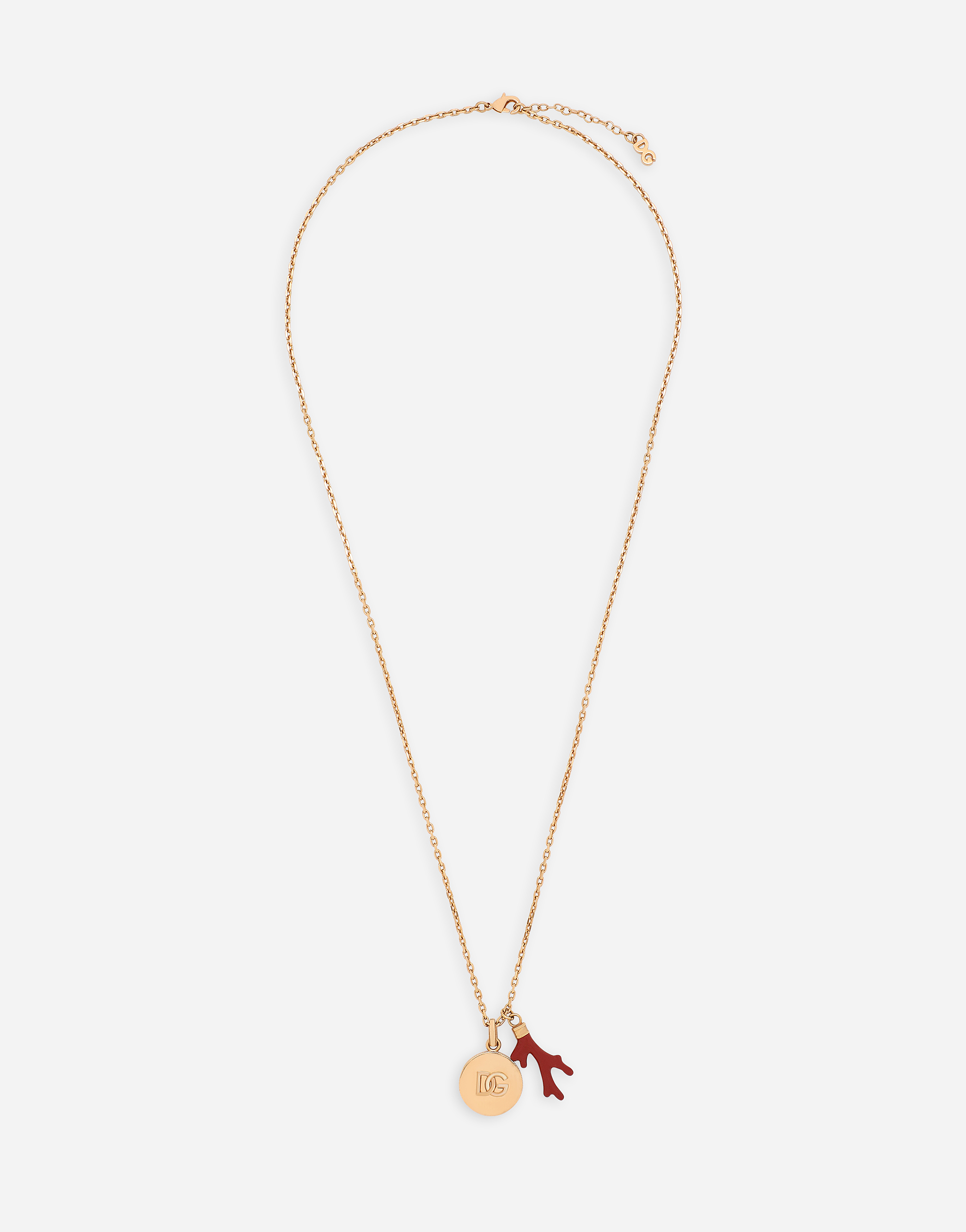 Necklace with DG logo pendant and coral embellishment in Gold