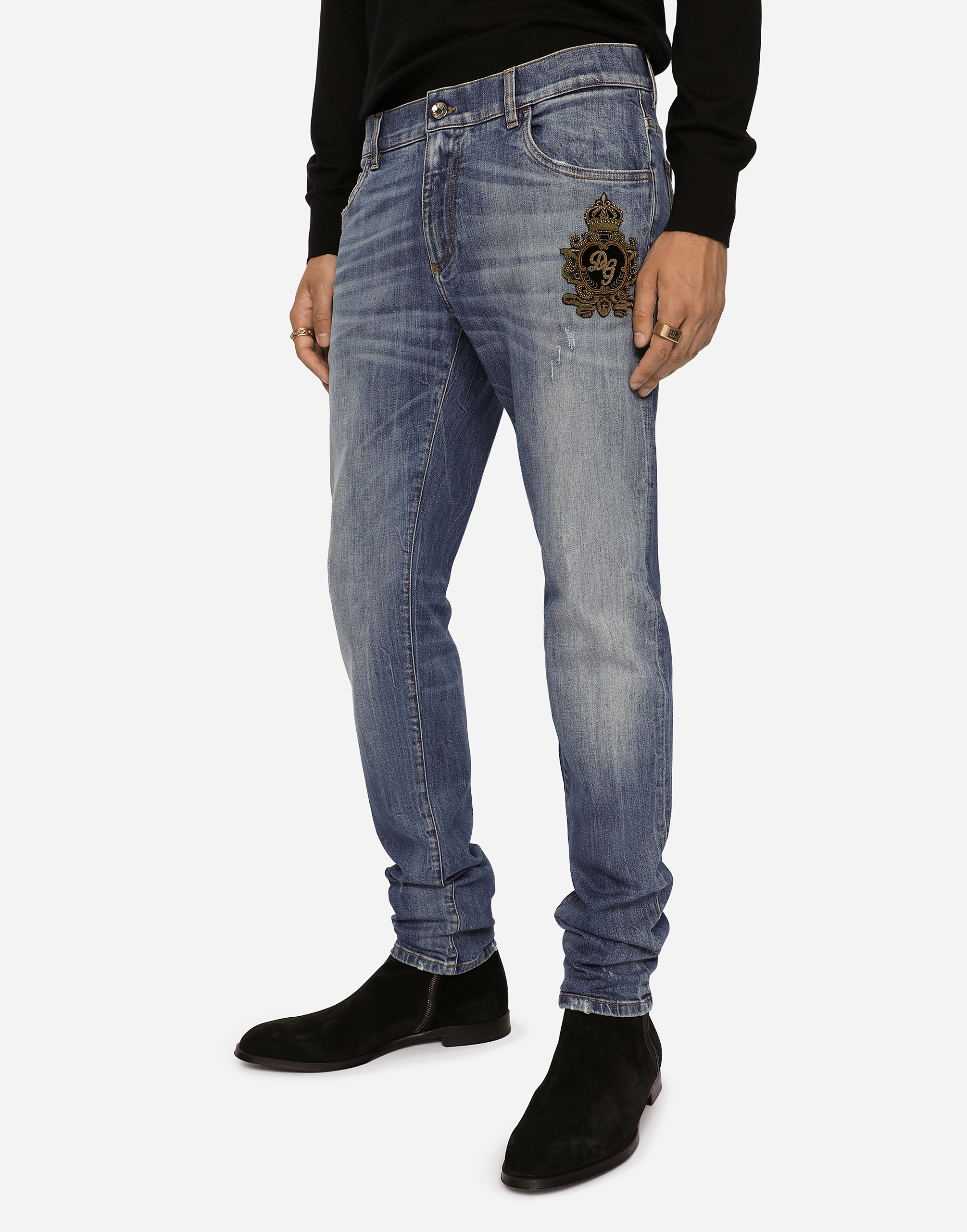 Jeans skinny stretch con patchDolce & Gabbana in Denim da Uomo colore Blu Uomo Abbigliamento da Jeans da Jeans skinny 