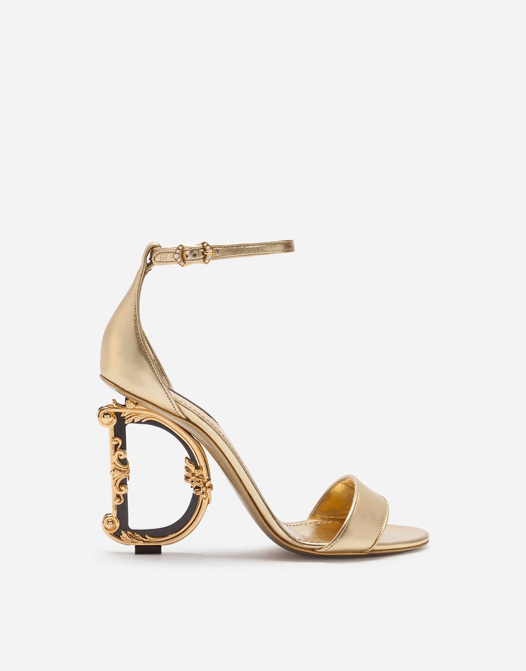 Nappa mordore sandals with baroque DG heel in Gold