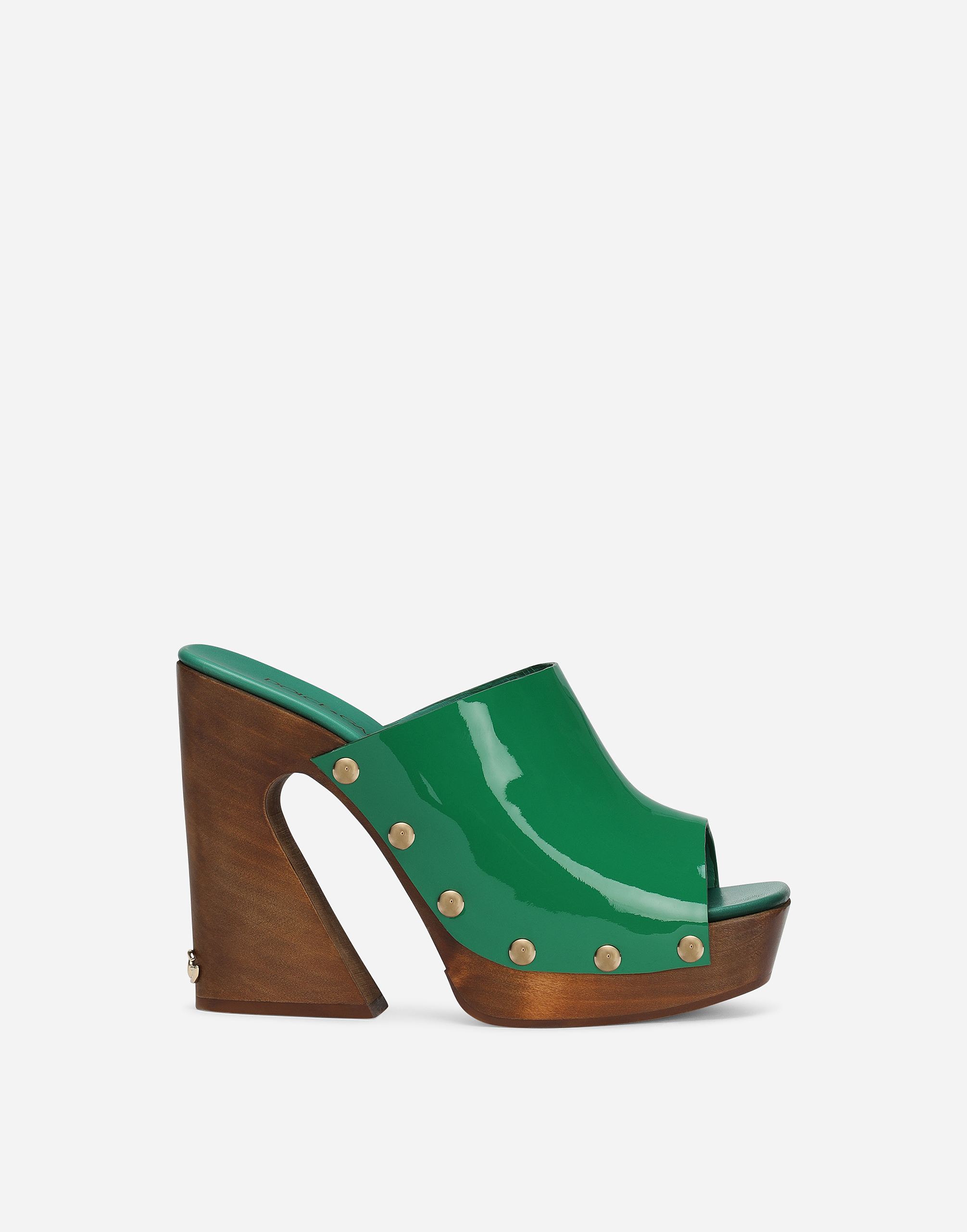 Patent leather wedges with DG logo in Green