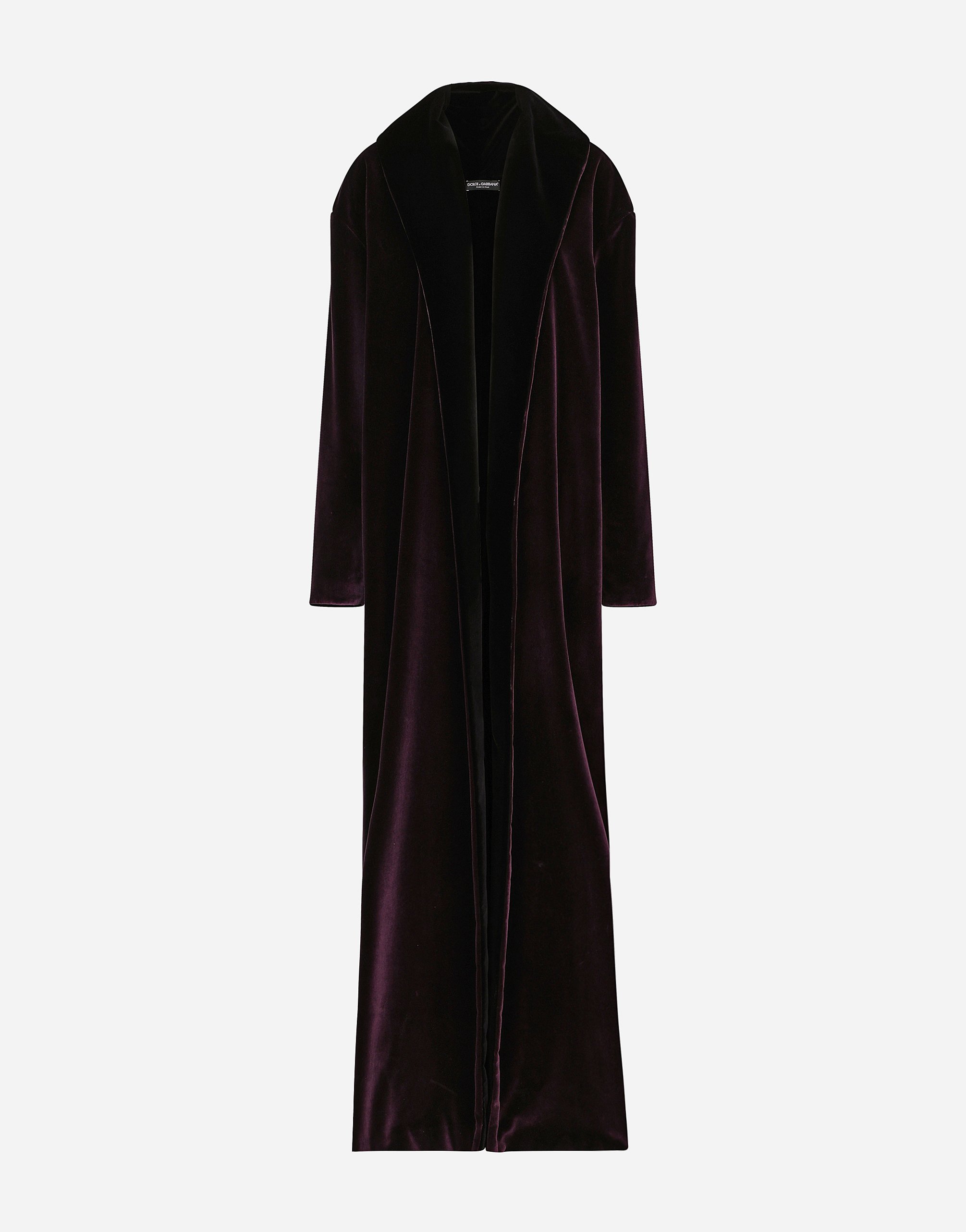 Dolce & Gabbana Long Velvet Coat In Purple