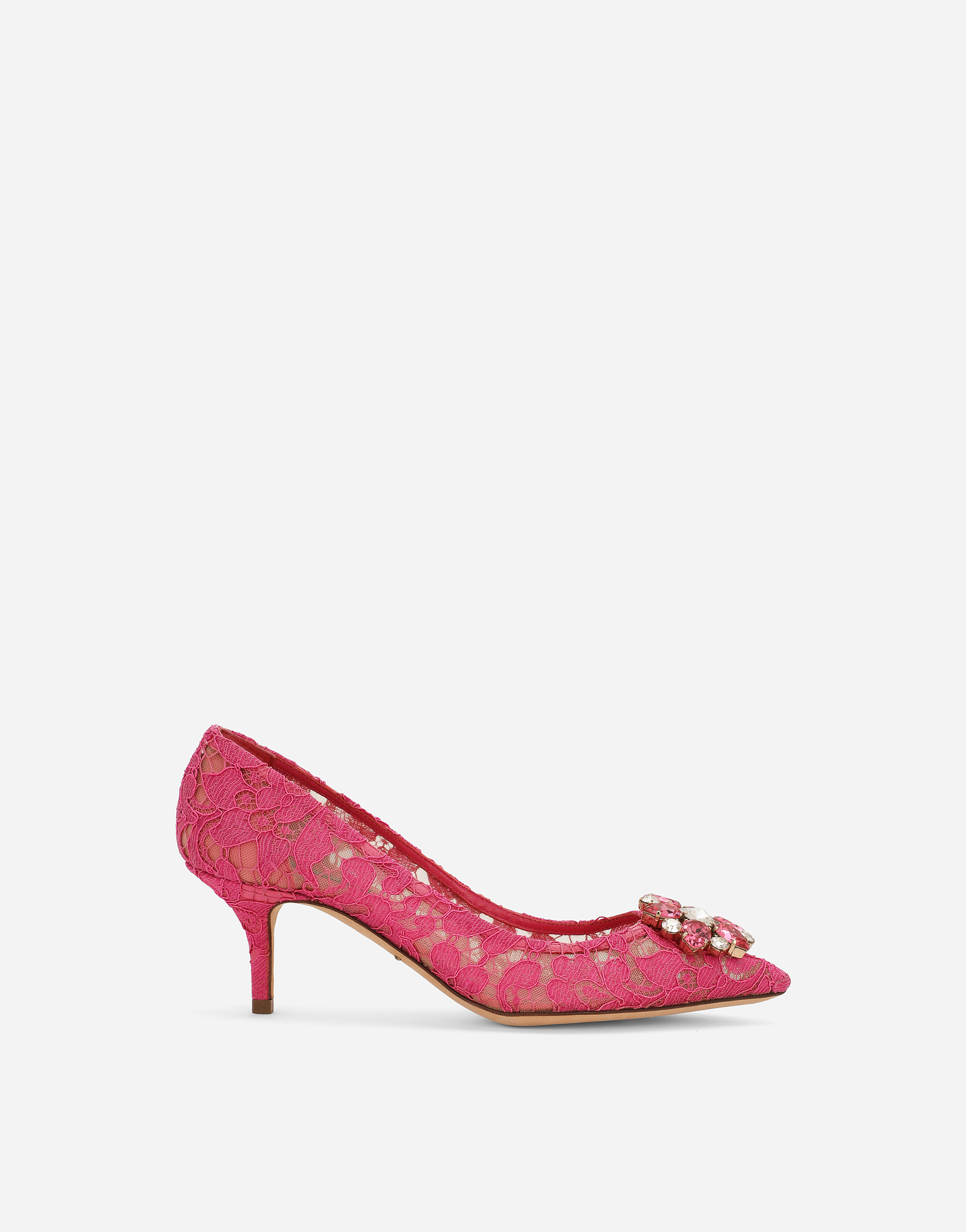 Lace rainbow pumps with brooch detailing in Fuchsia