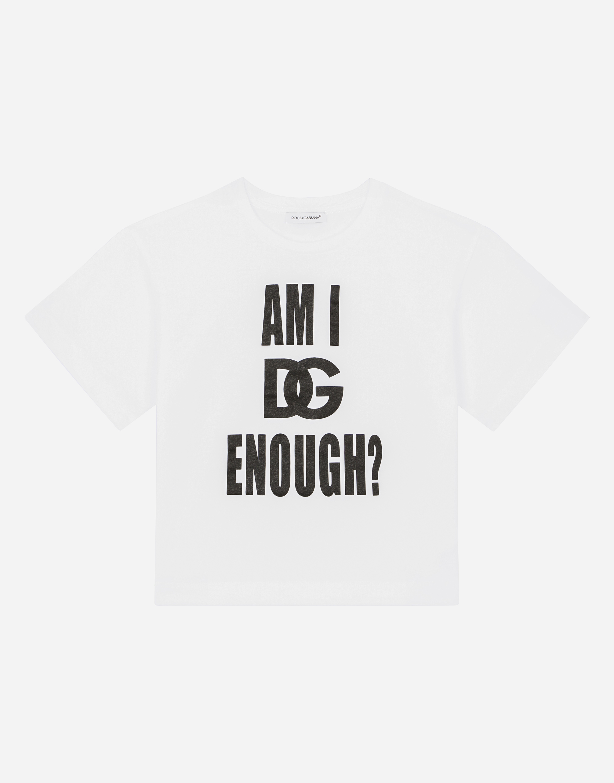 Jersey T-shirt with am I DG enough print in White