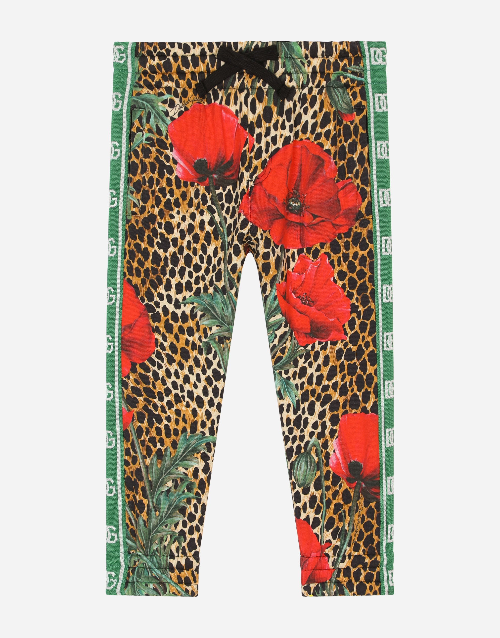 Jogging pants with ocelot and poppy print in Multicolor