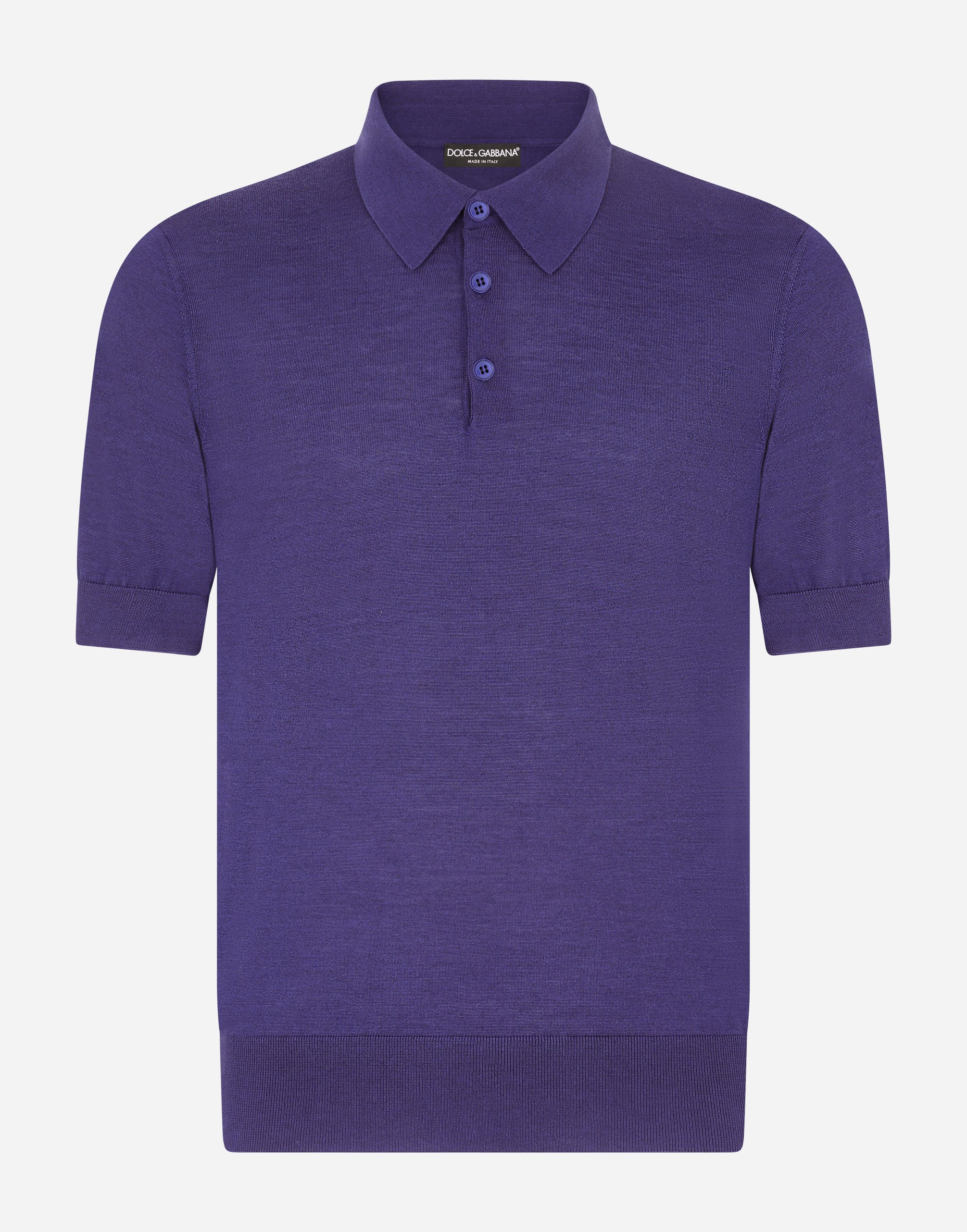 Short-sleeved cashmere and silk polo-shirt in Blue