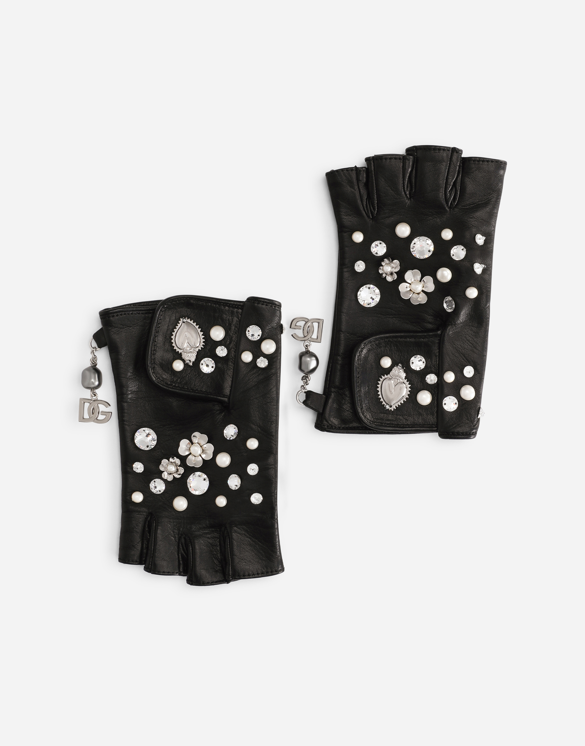Nappa leather gloves with embroidery and charms in Multicolor