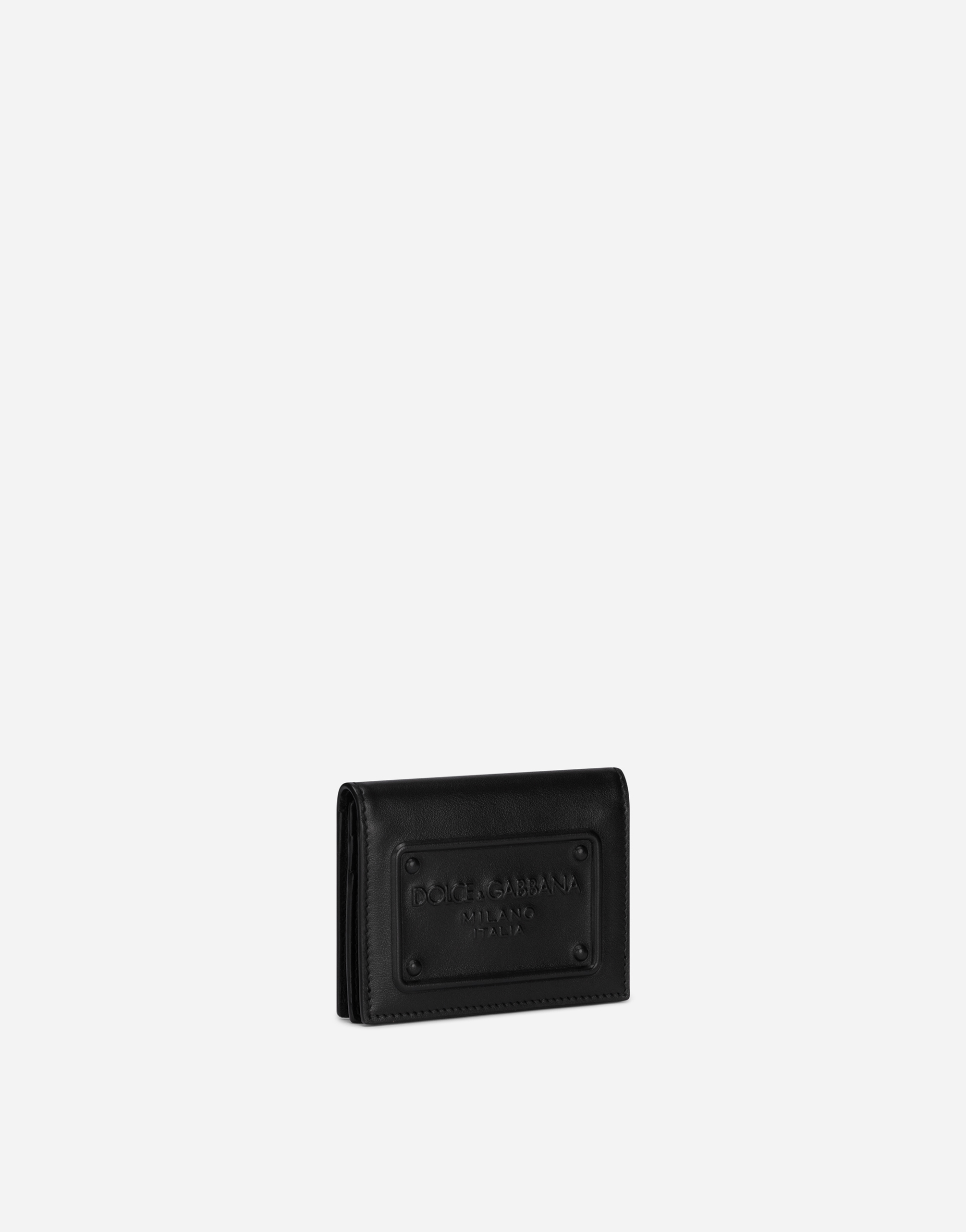 Shop Dolce & Gabbana Calfskin Card Holder With Raised Logo In Black