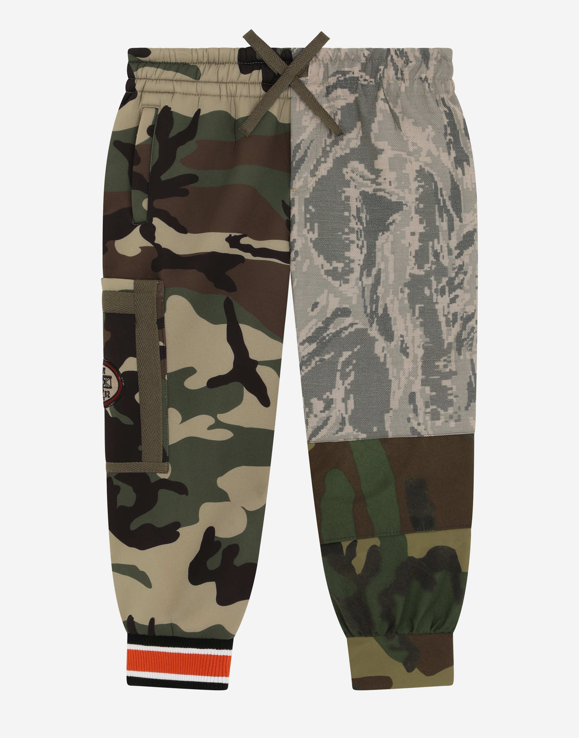 Jogging pants with mixed camouflage-print materials in Multicolor