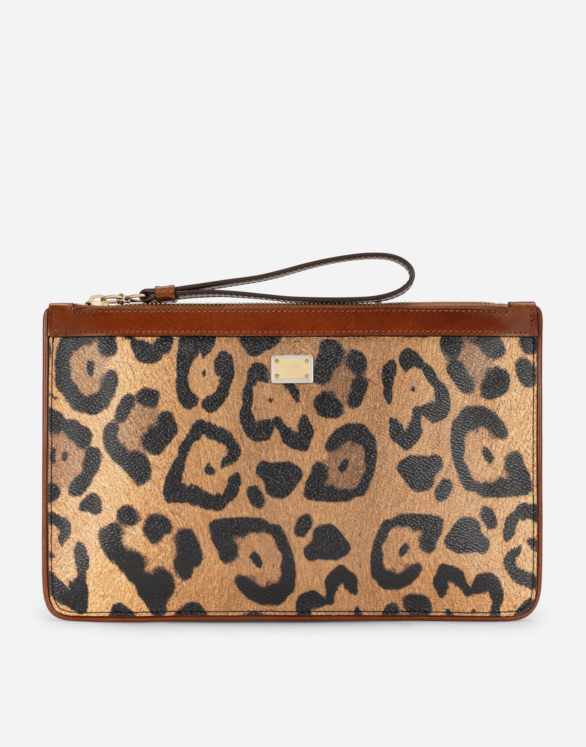 Flat toiletry bag in leopard-print Crespo with branded plate in Multicolor