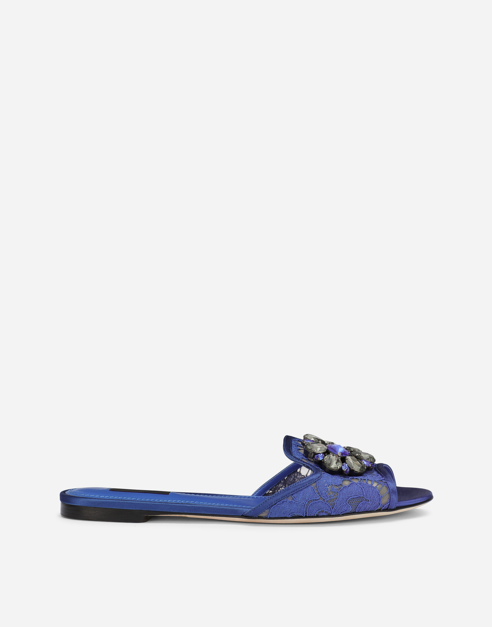 Lace rainbow slides with brooch detailing in Blue