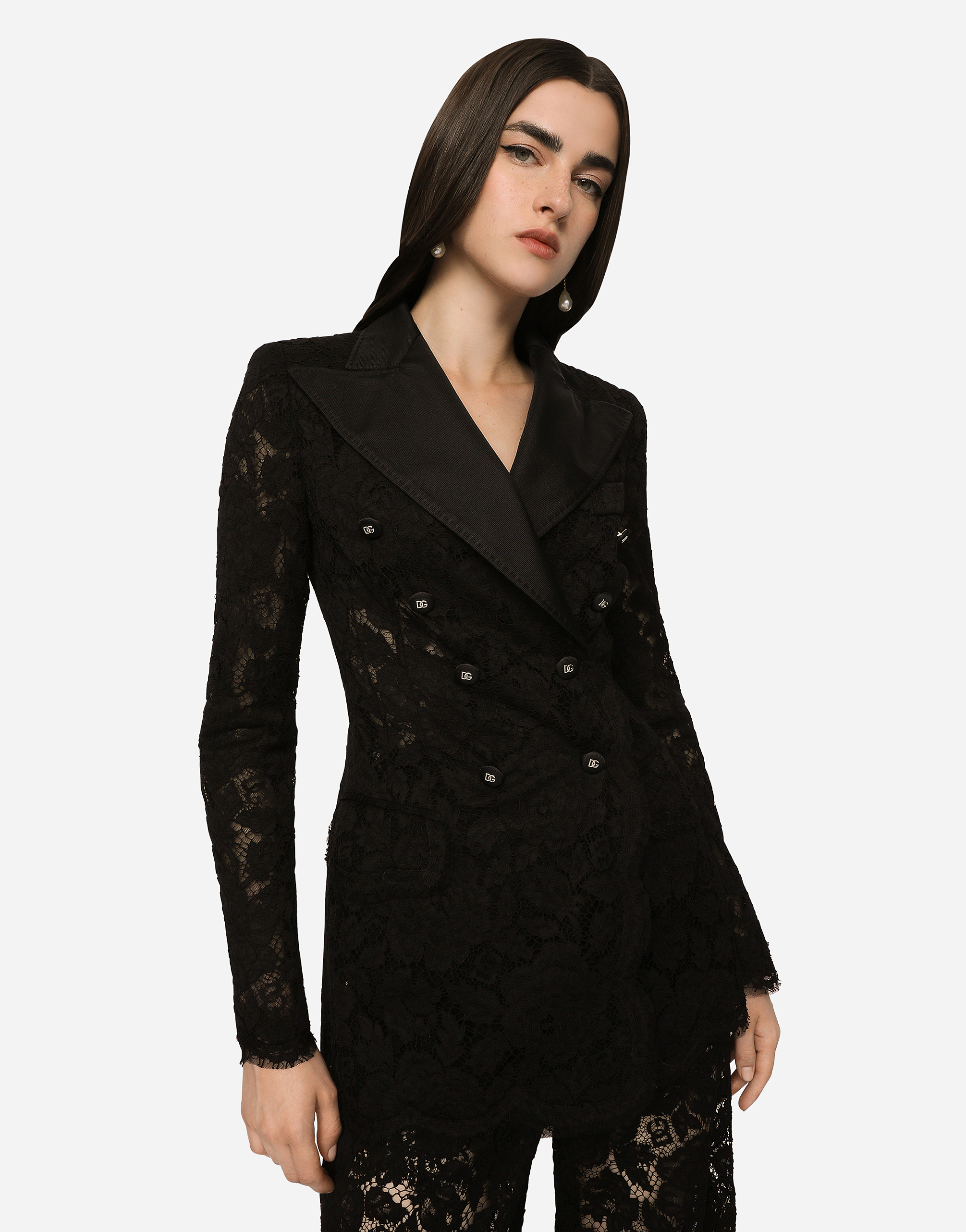 Branded stretch lace Turlington blazer in Black