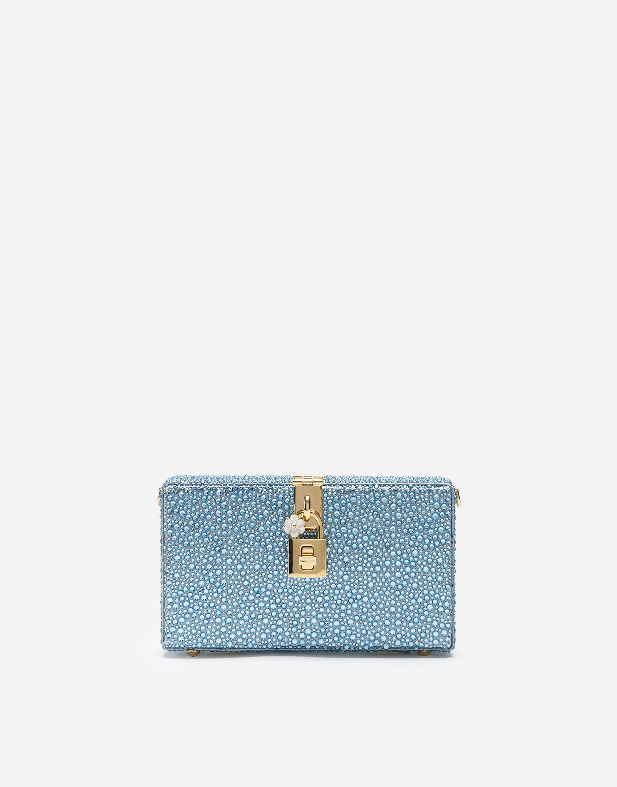Dolce Box clutch with heat-applied rhinestones in Azure