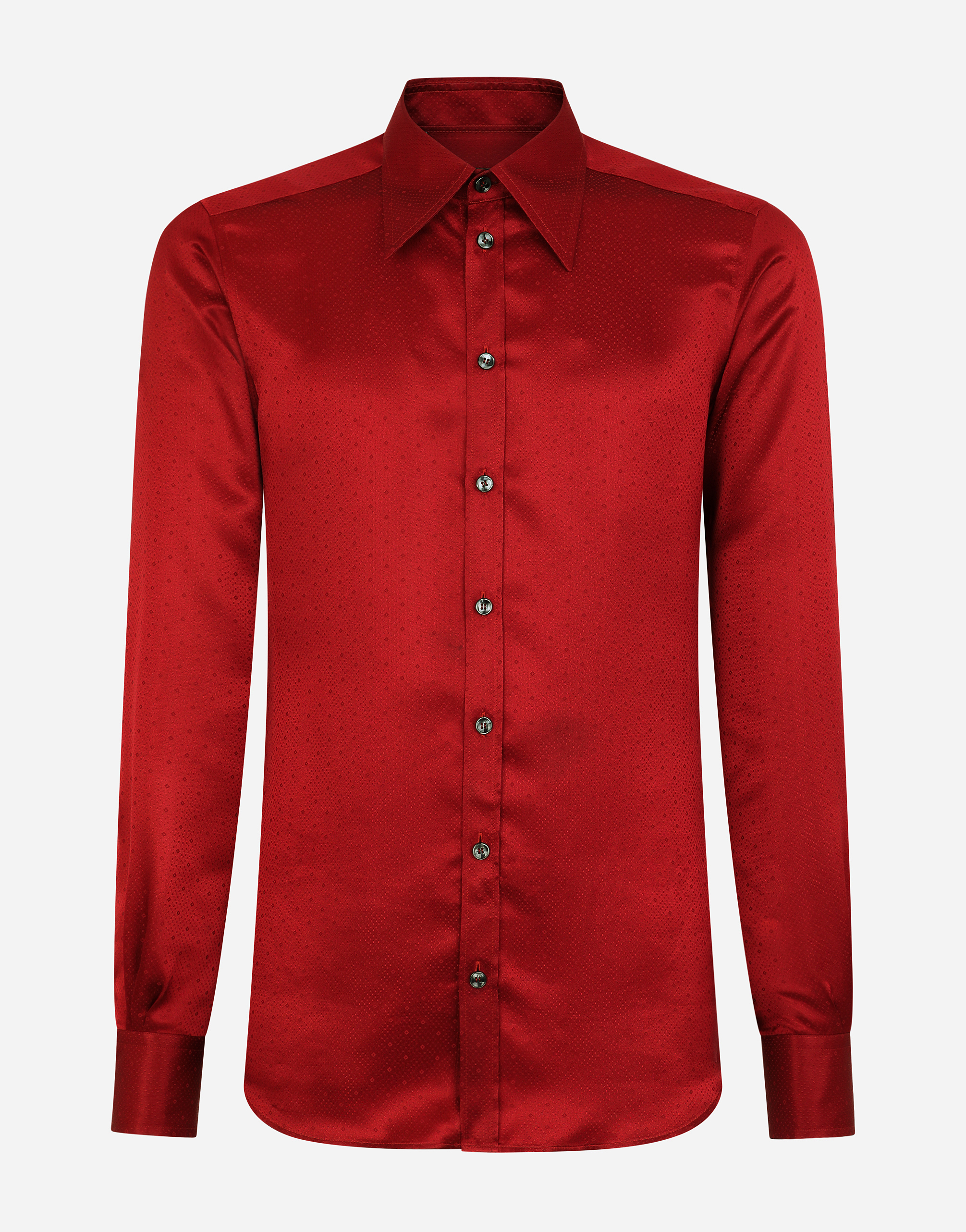 Silk jacquard Mazzini-fit shirt in Red