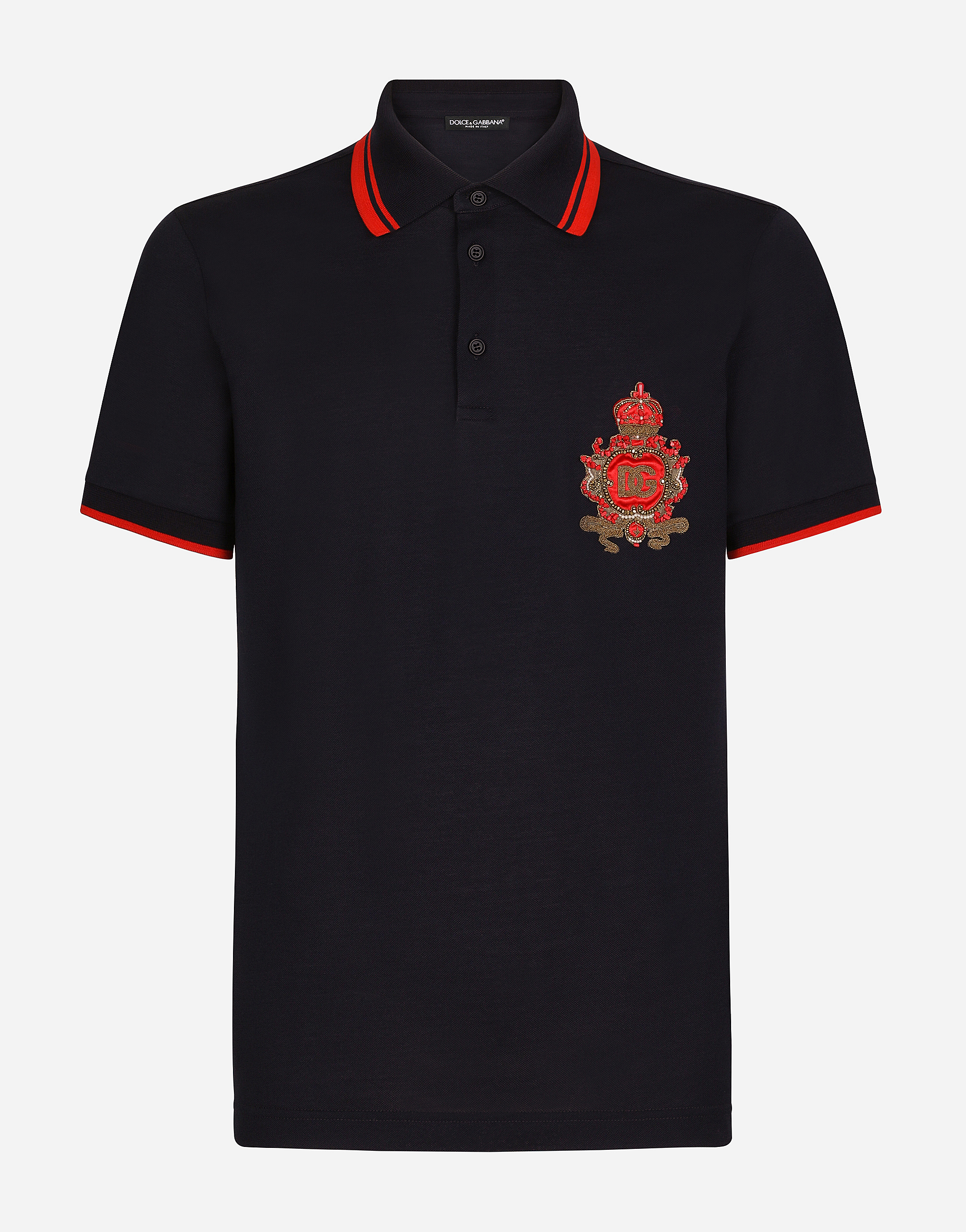 Cotton piqué polo-shirt with heraldic patch in Blue