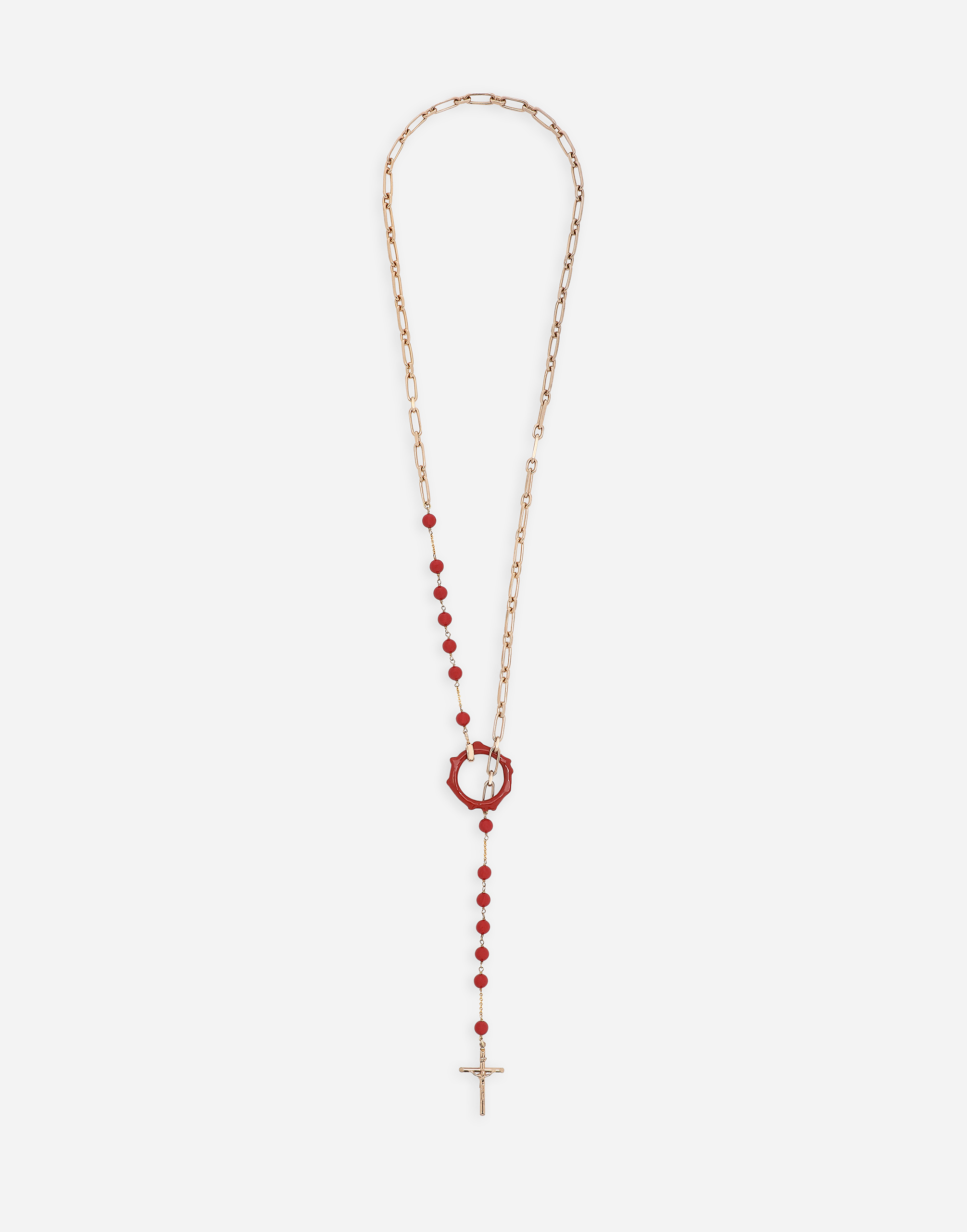 Rosary necklace with cross and resin spheres in Gold