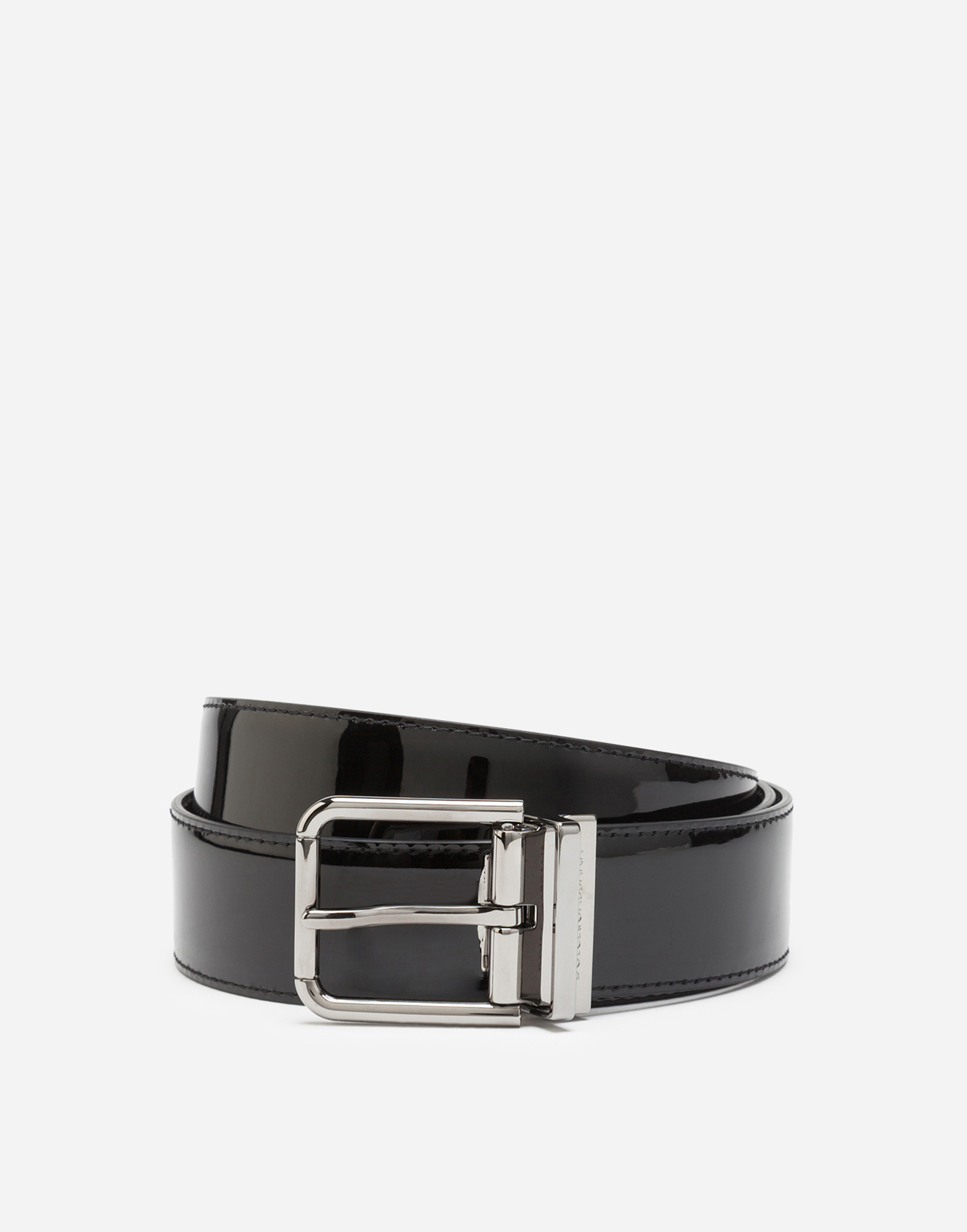 Patent leather belt in Black