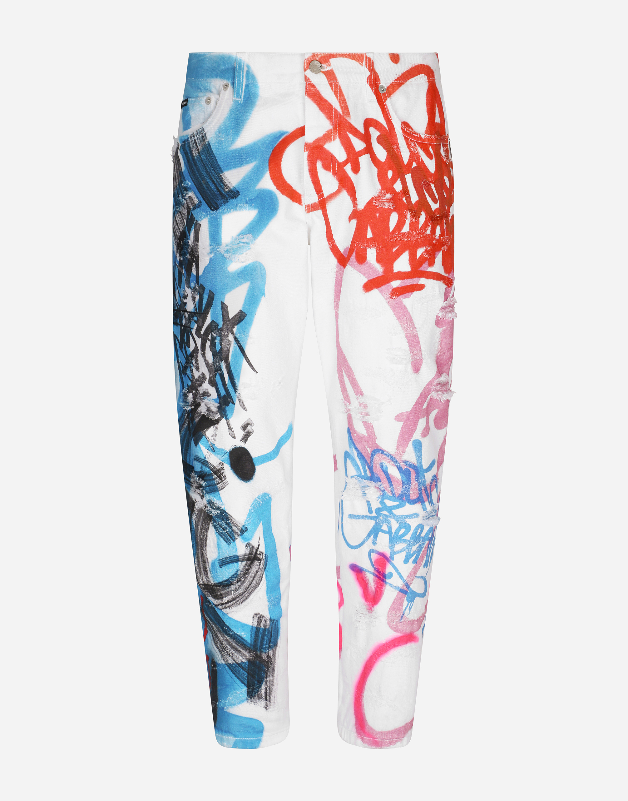 Loose jeans with spray-paint graffiti print in Multicolor