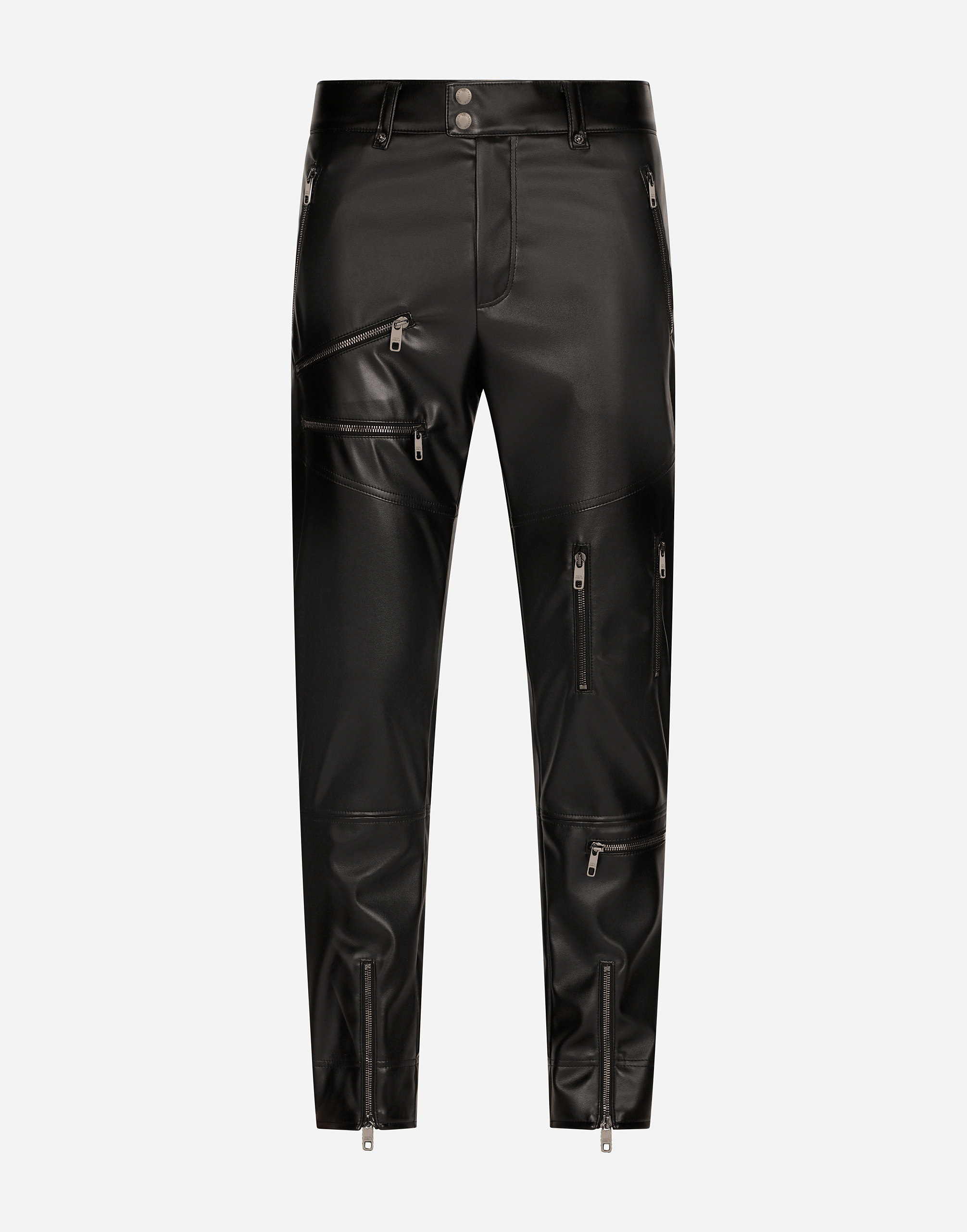Skinny faux leather pants with zipper details in Black