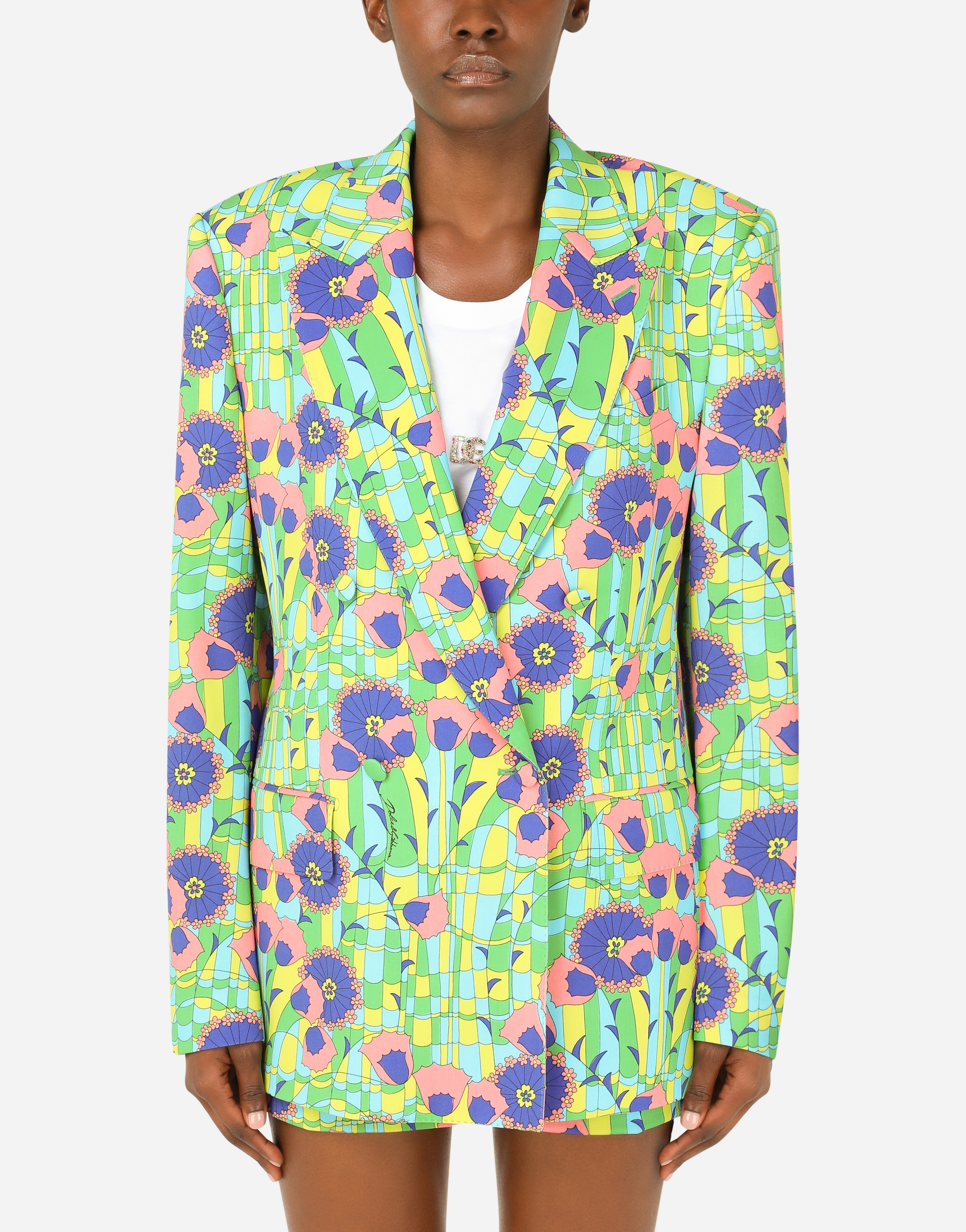 60s-print double-breasted gabardine jacket in Multicolor