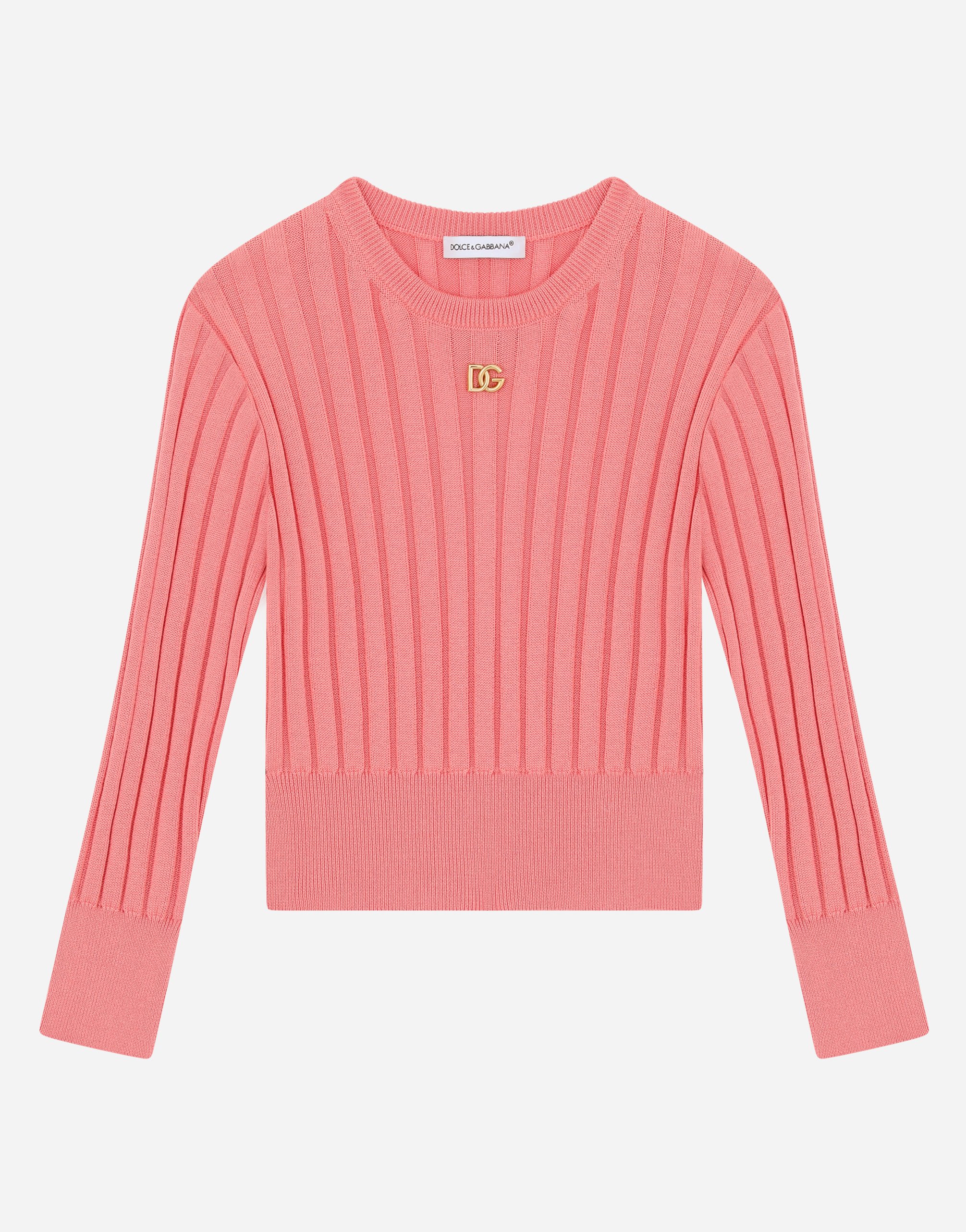 Cotton sweater with metal DG logo in Pink