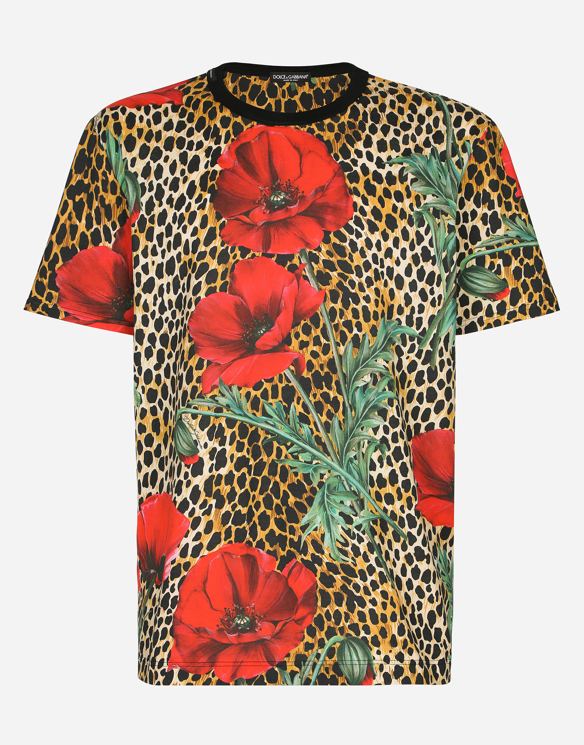 Cotton T-shirt with poppy print in Multicolor