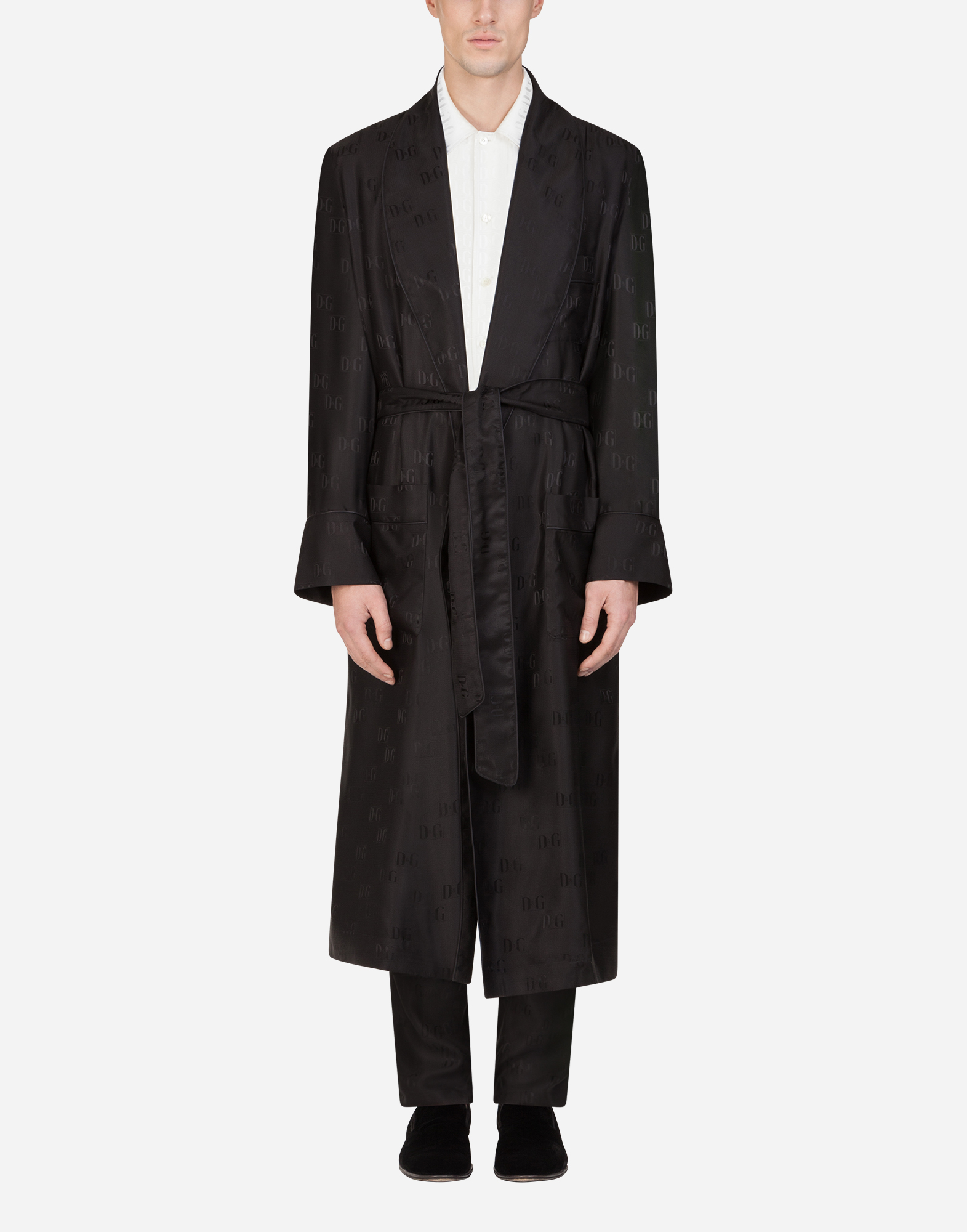 Dolce & Gabbana Silk Jacquard Robe In Black