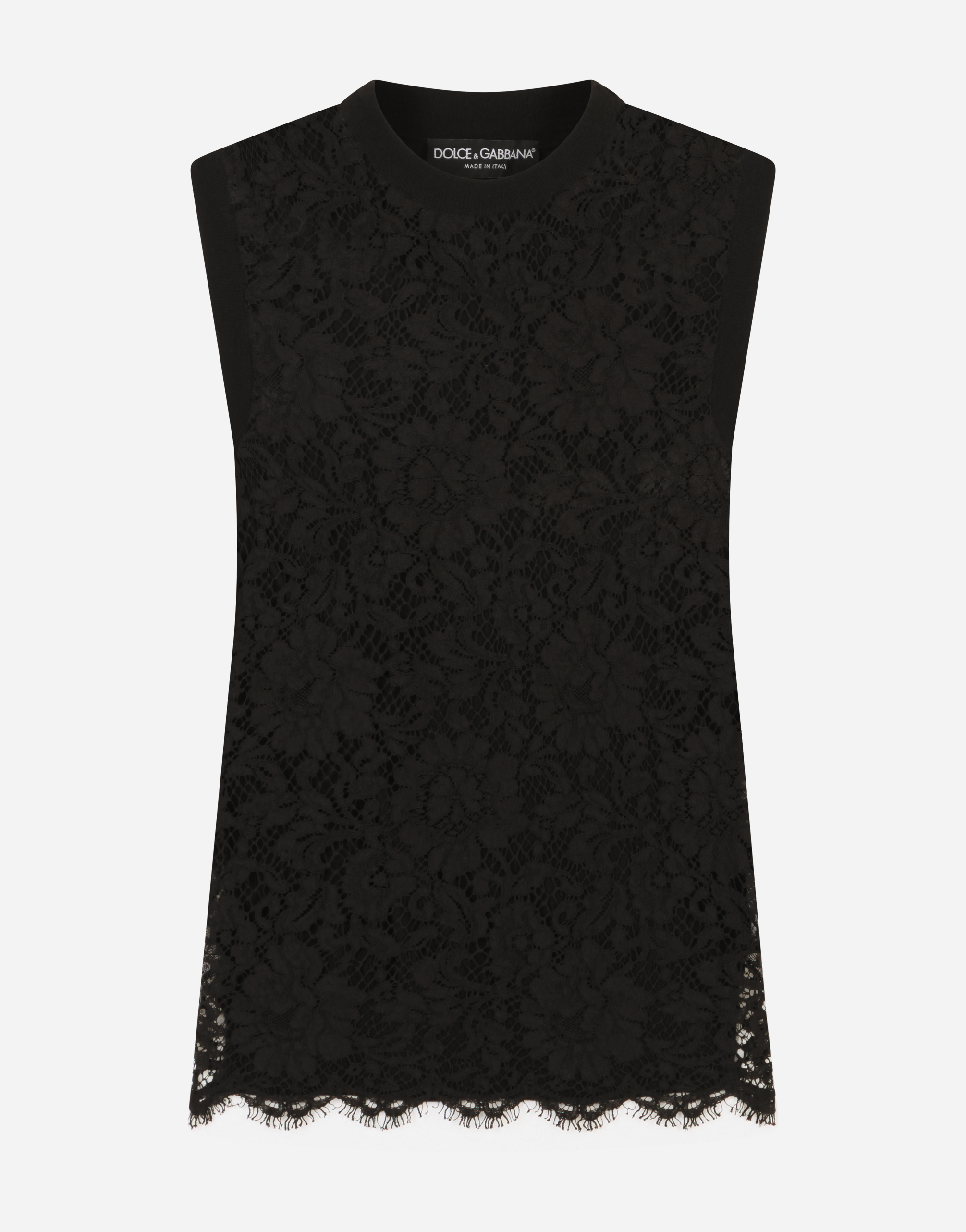 Sleeveless wool and lace sweater in Black