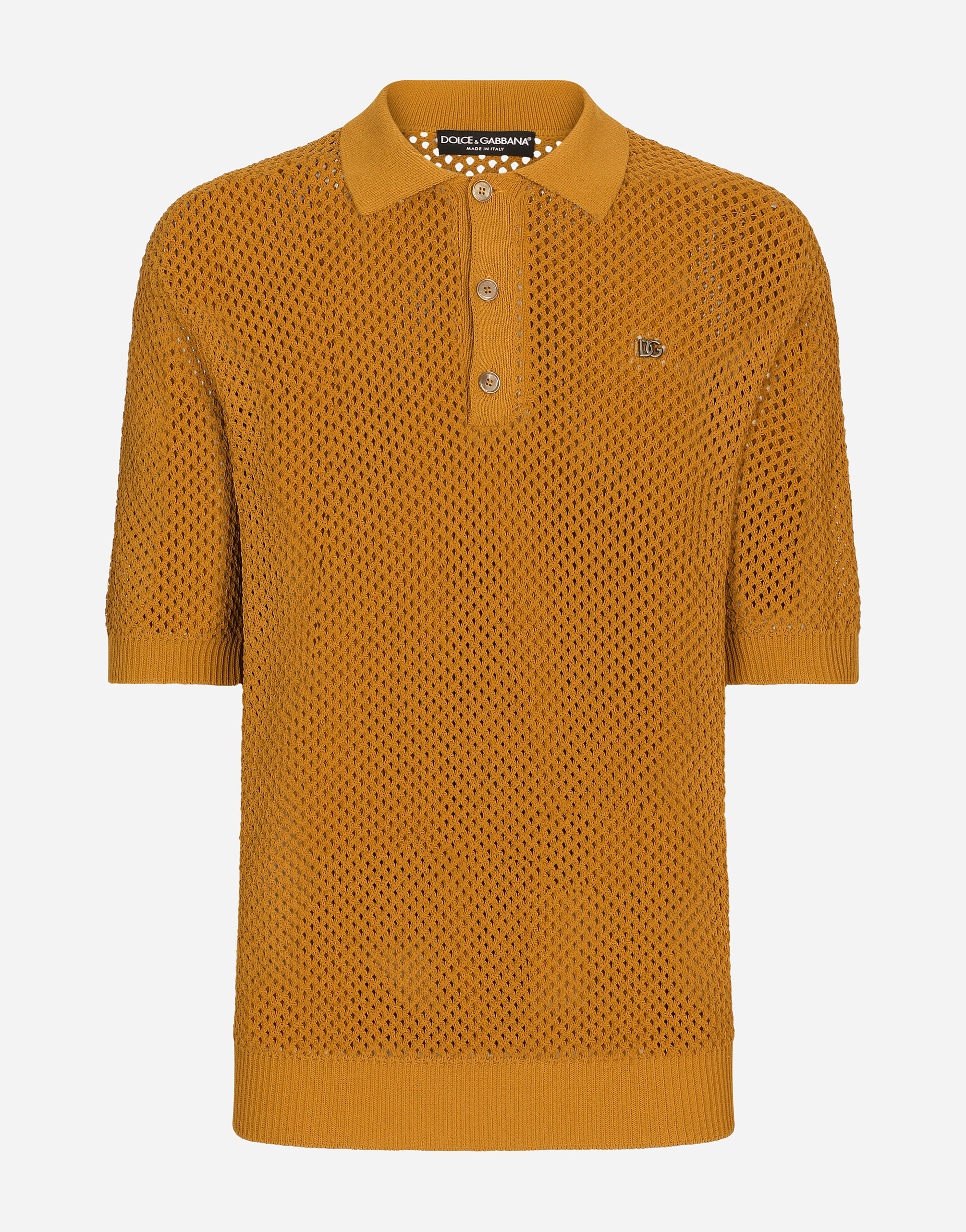 Mesh-stitch polo-shirt with DG hardware in Beige