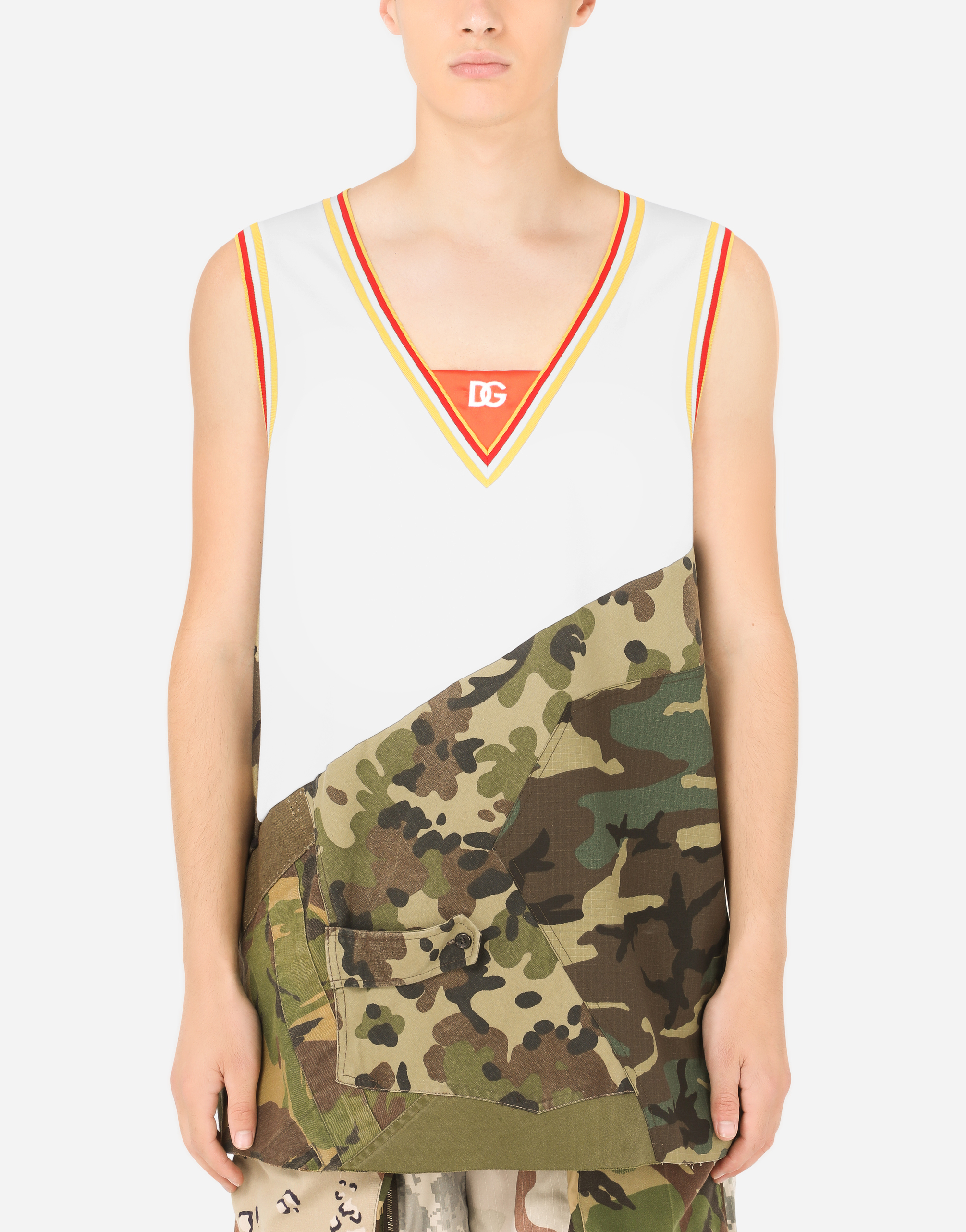 Camouflage patchwork singlet with DG patch in Multicolor