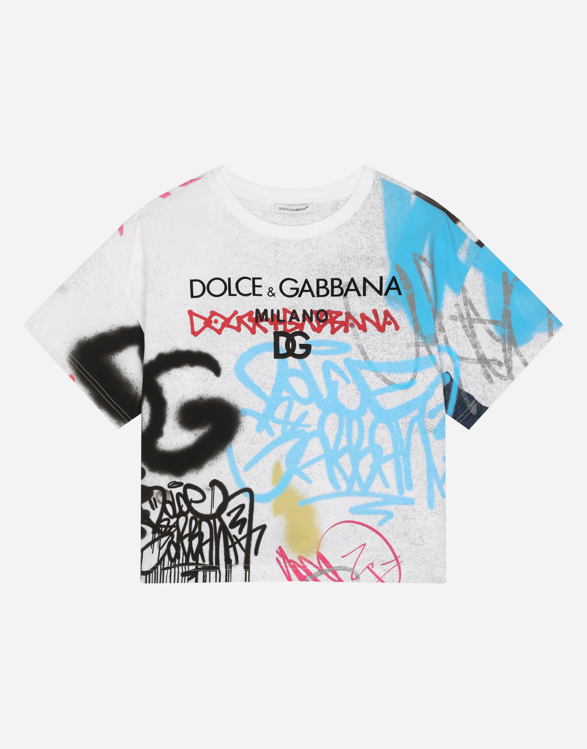 Jersey T-shirt with graffiti print in Multicolor
