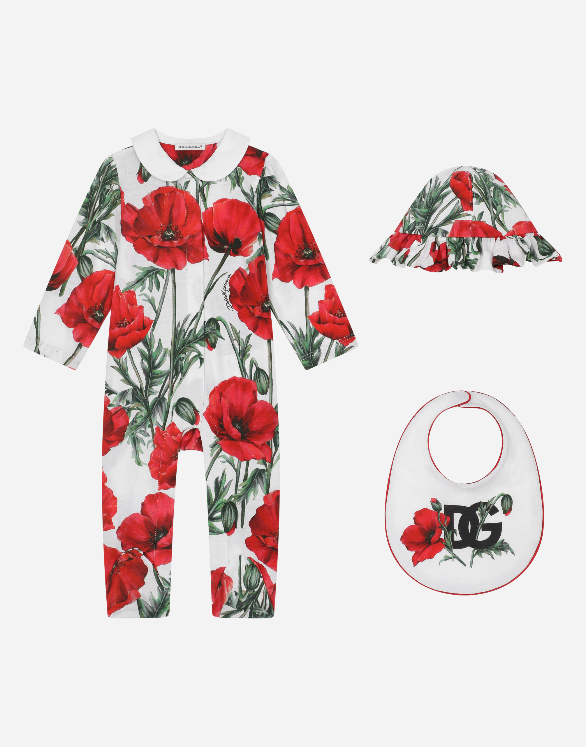 3-piece gift set in poppy-print jersey in Multicolor