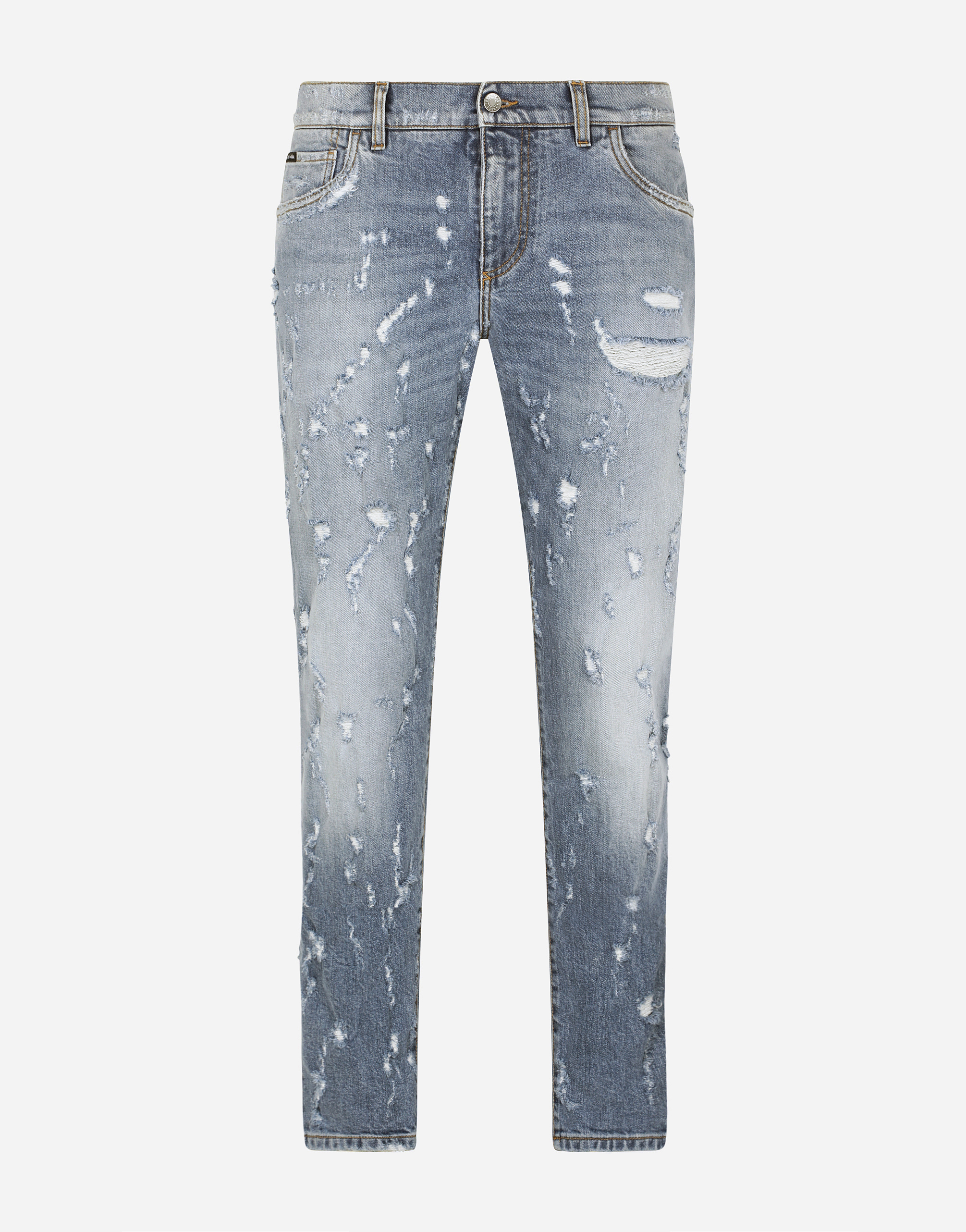 Slim-fit blue wash stretch jeans with abrasions in Multicolor