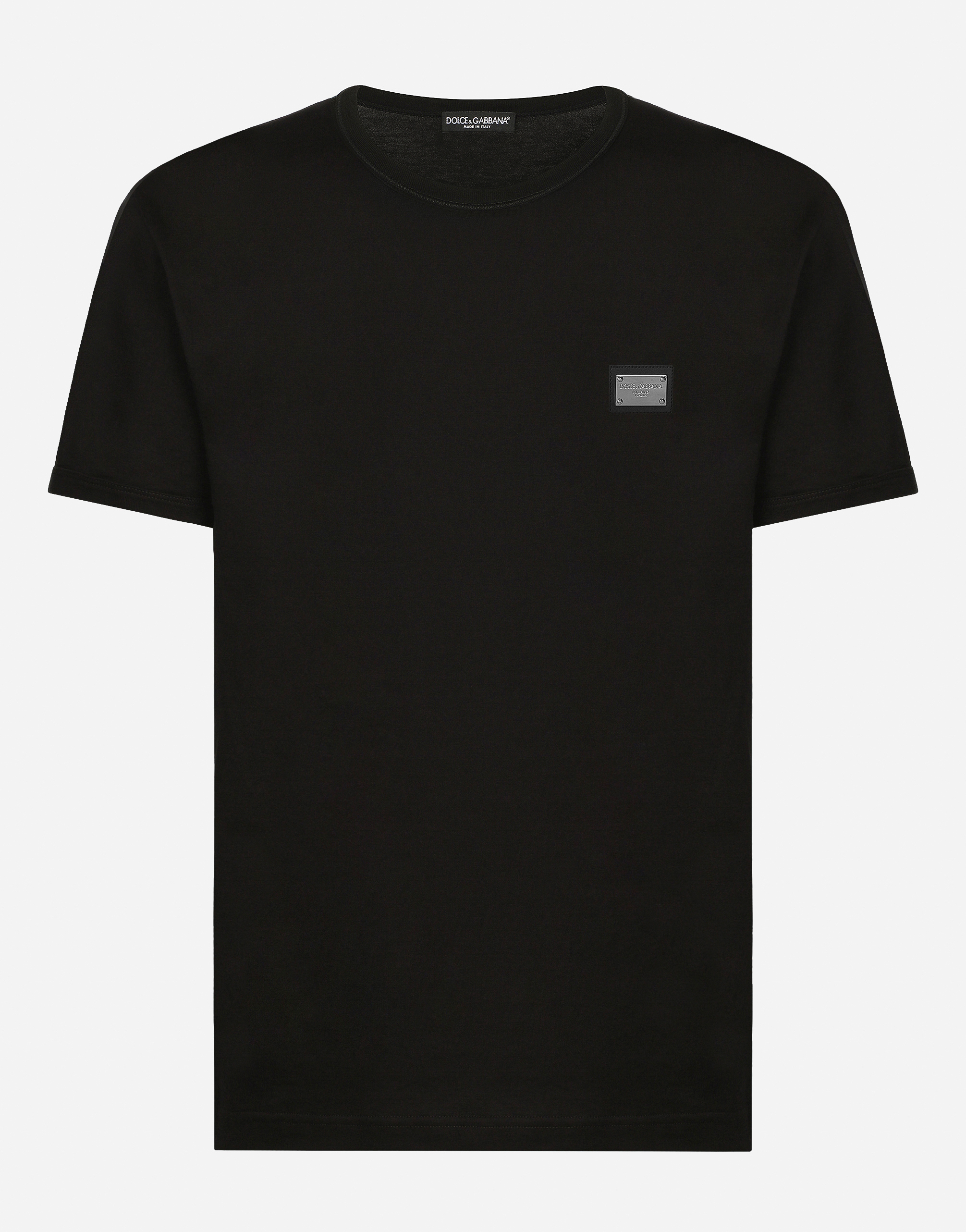 Cotton T-shirt with branded tag in Black