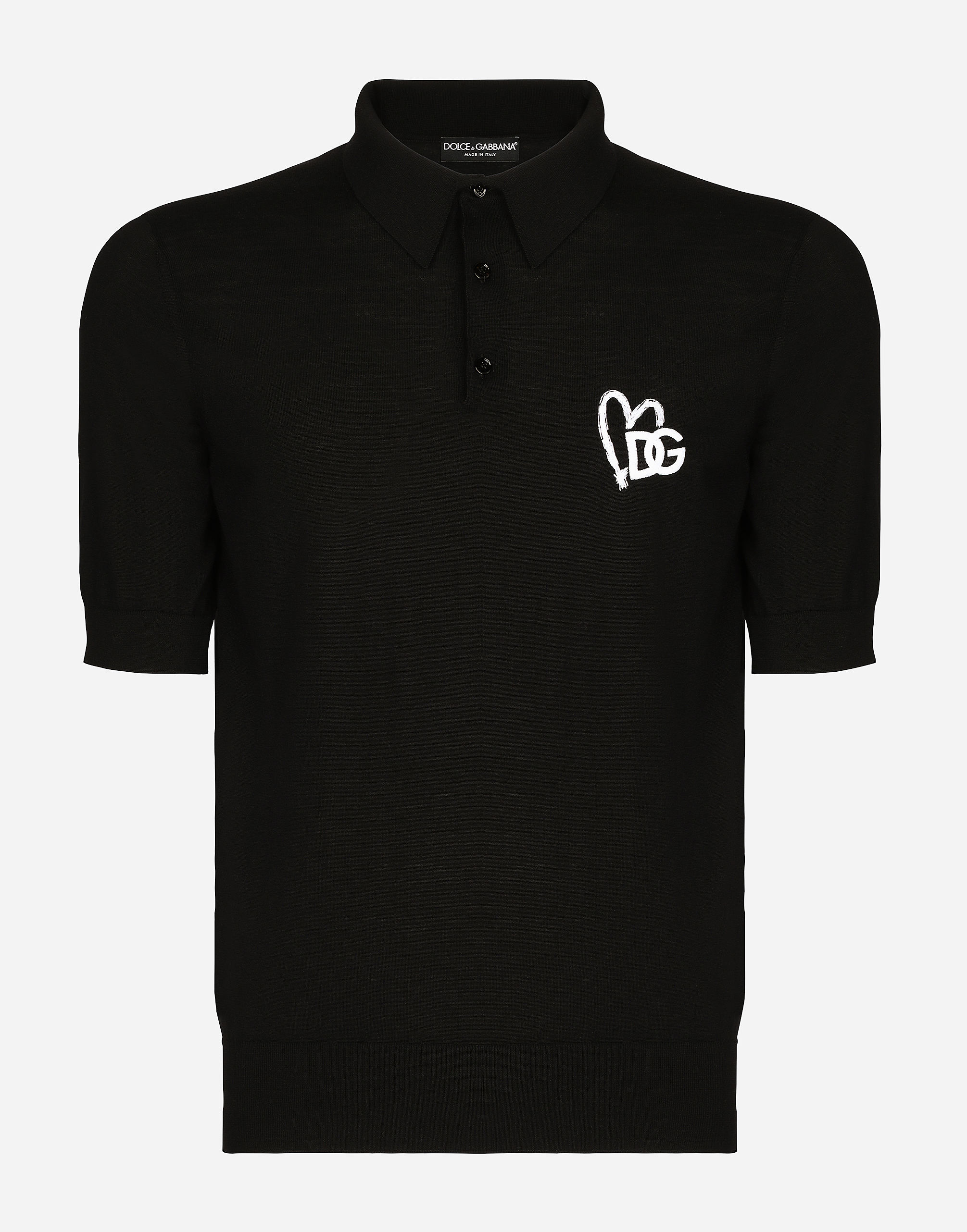 Silk polo-shirt with DG logo embroidery in Black