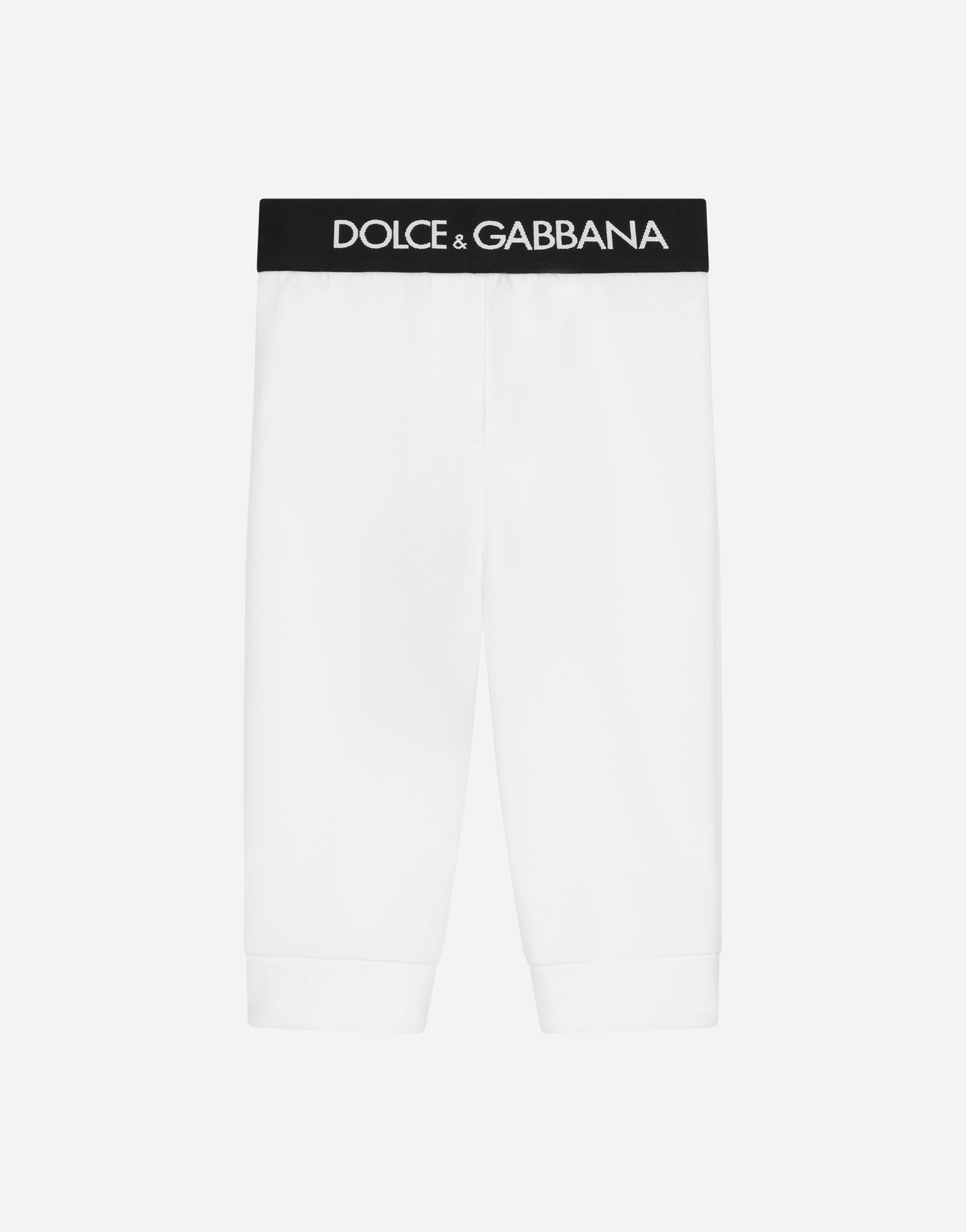 Jersey jogging pants with branded elastic in White