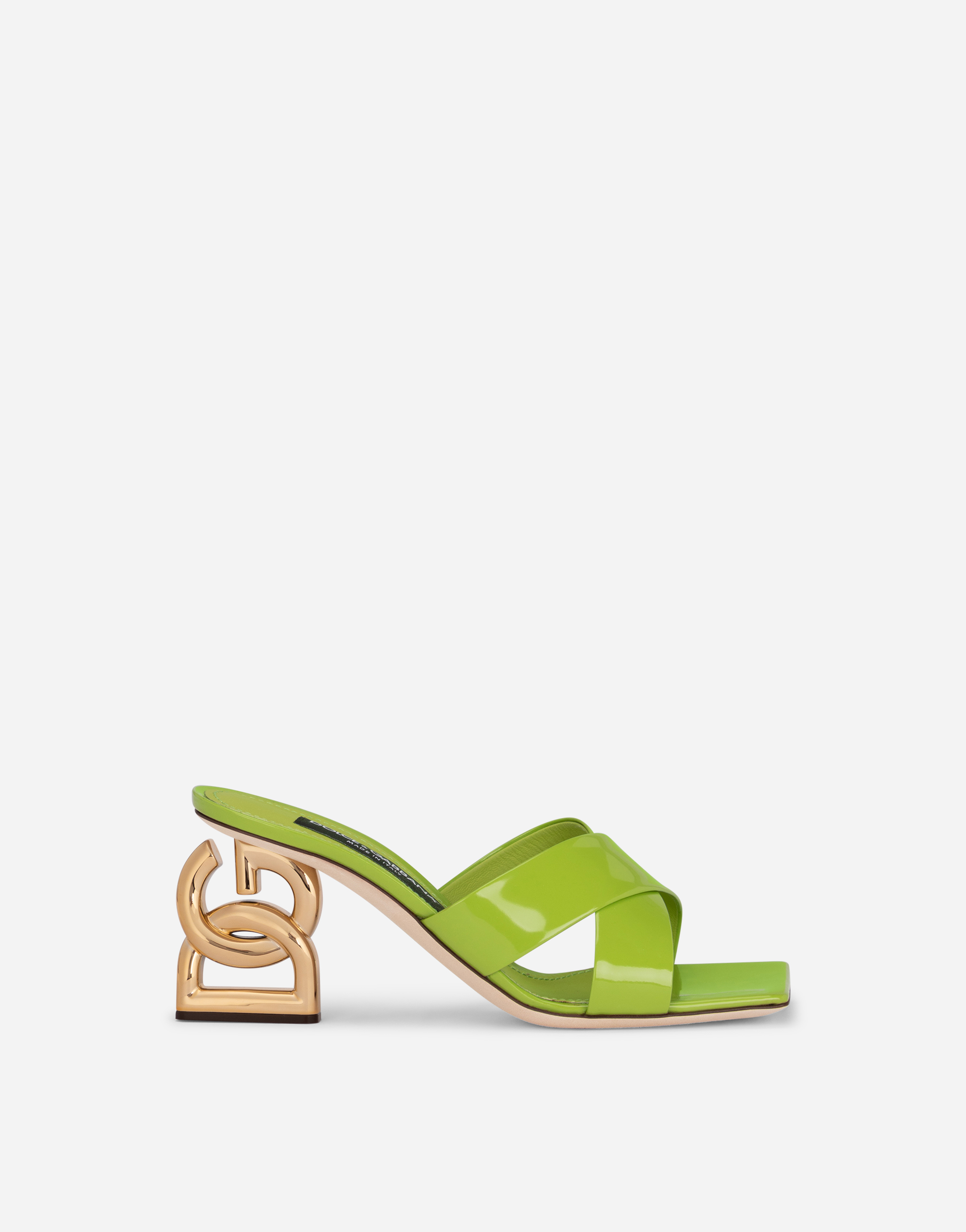 Polished calfskin mules with 3.5 heel in Green