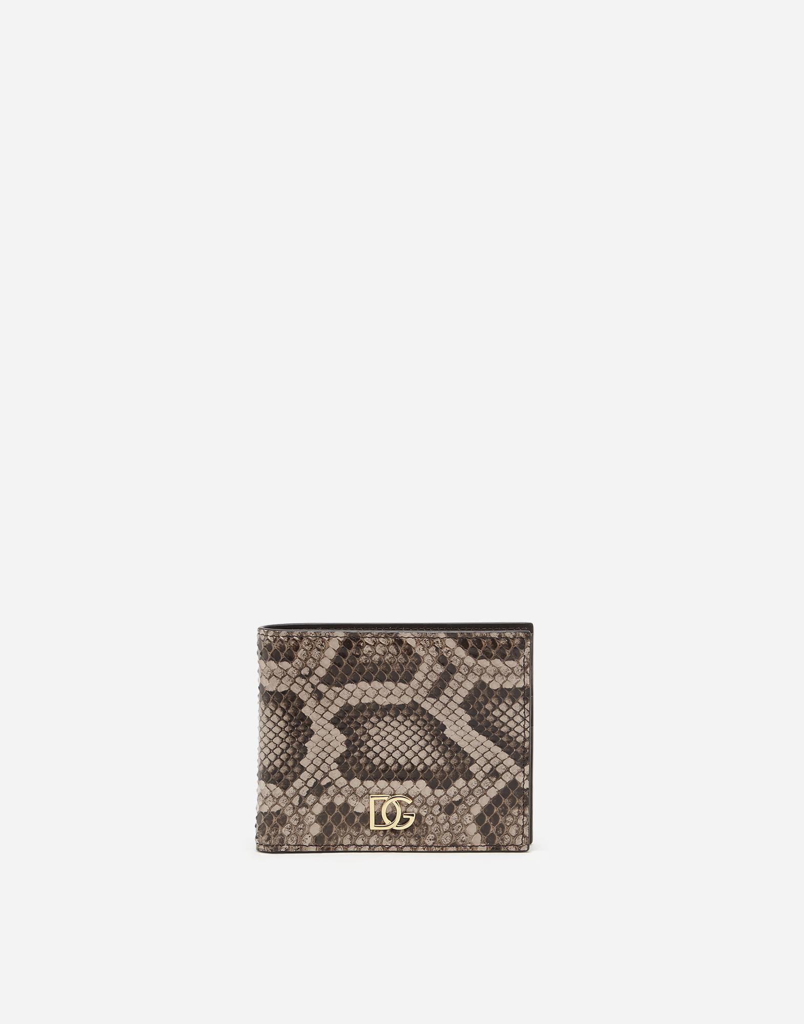 Python leather bifold wallet with crossover DG logo in Turtle Dove
