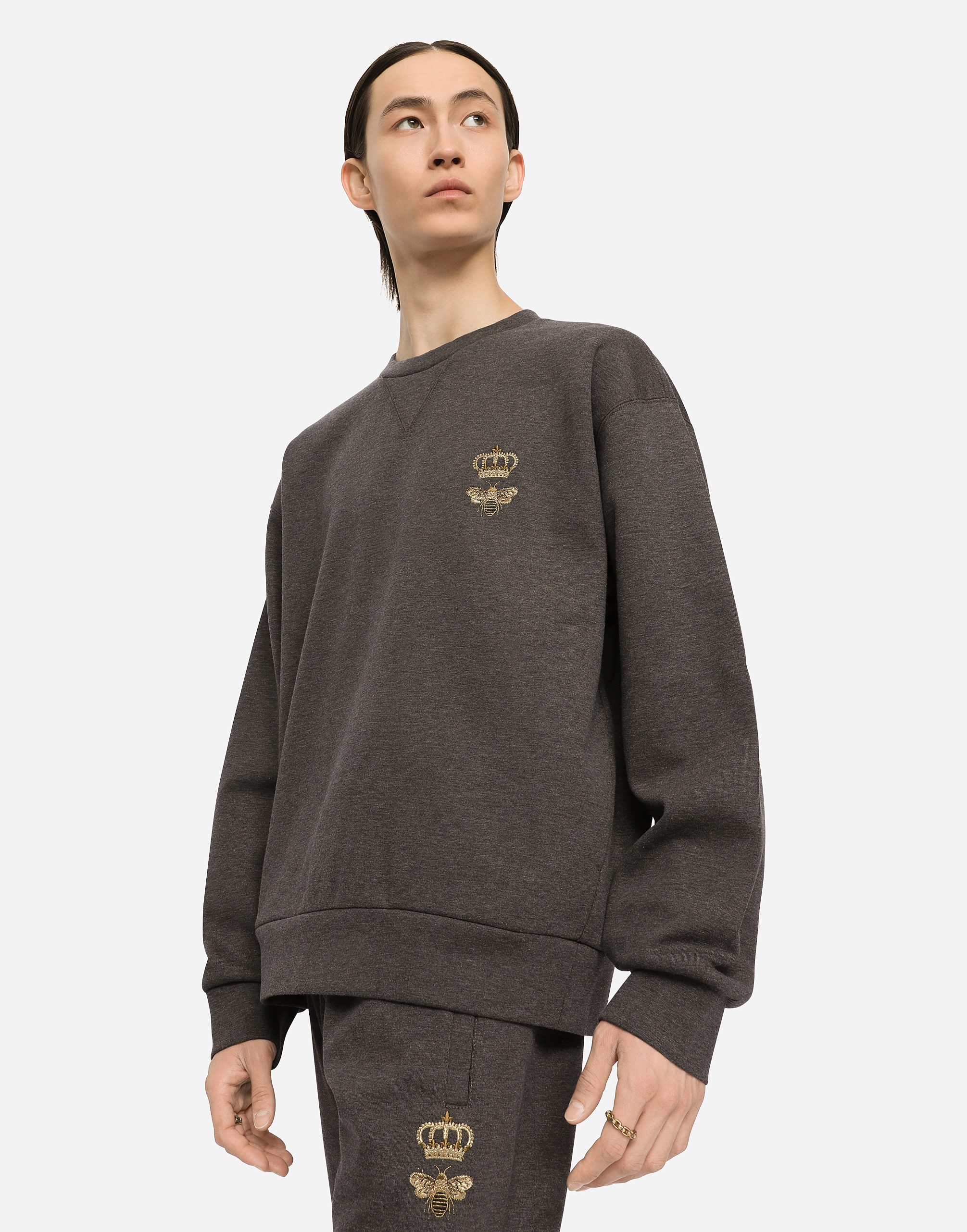 Jersey sweatshirt with embroidery in Grey