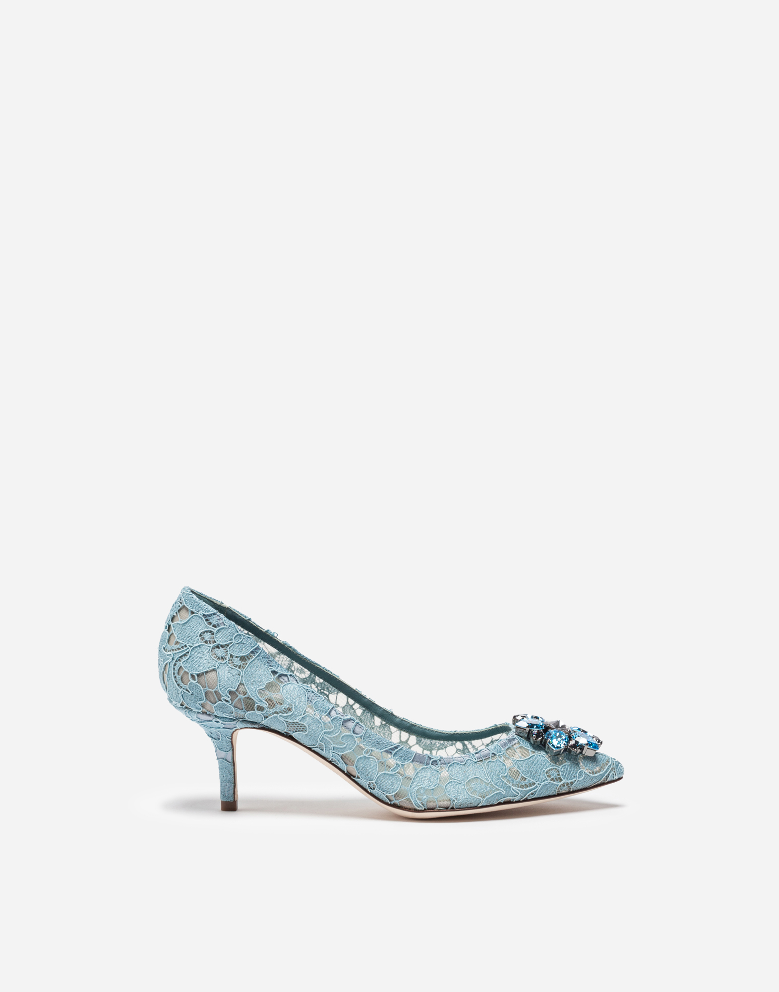 Lace rainbow pumps with brooch detailing in Azure