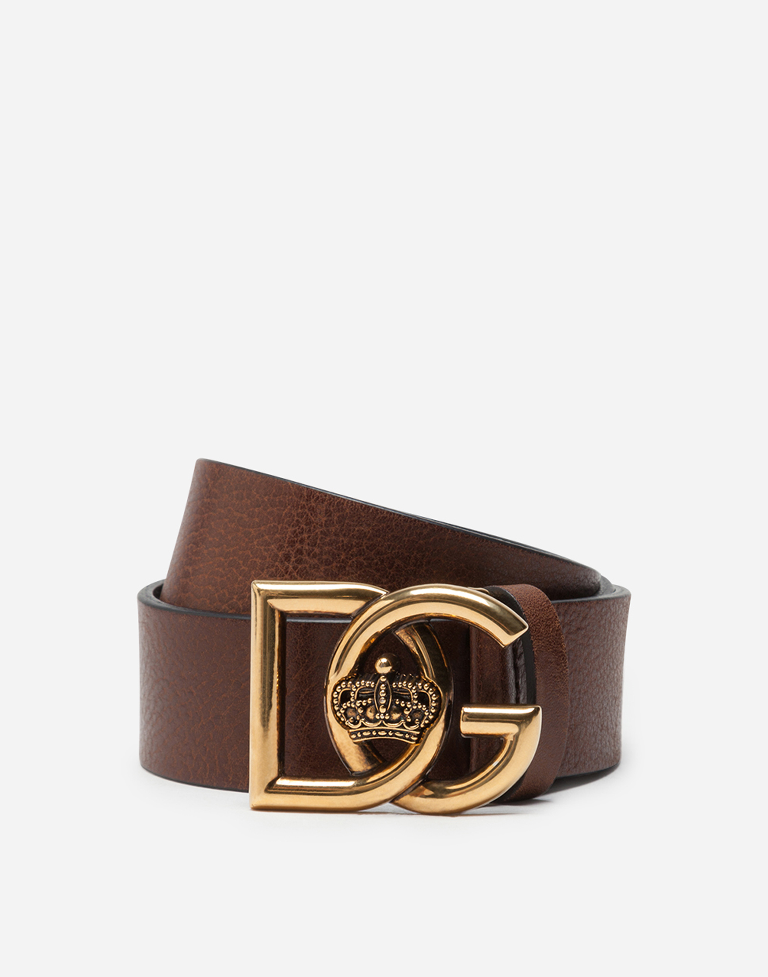 Tumbled leather belt with DG crosed logo in Brown